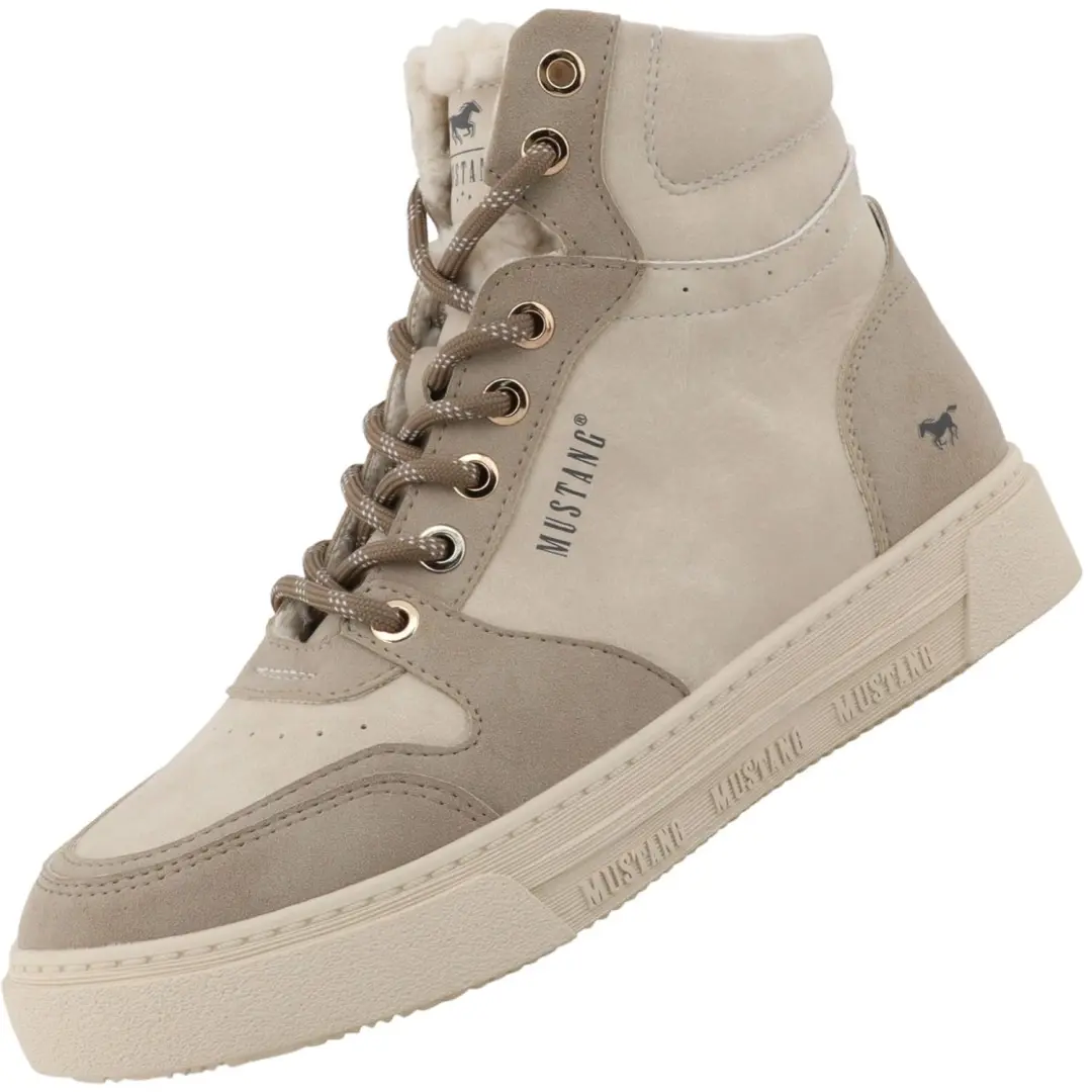 Mustang dames high-top sneaker met voering, beige 15M0212005