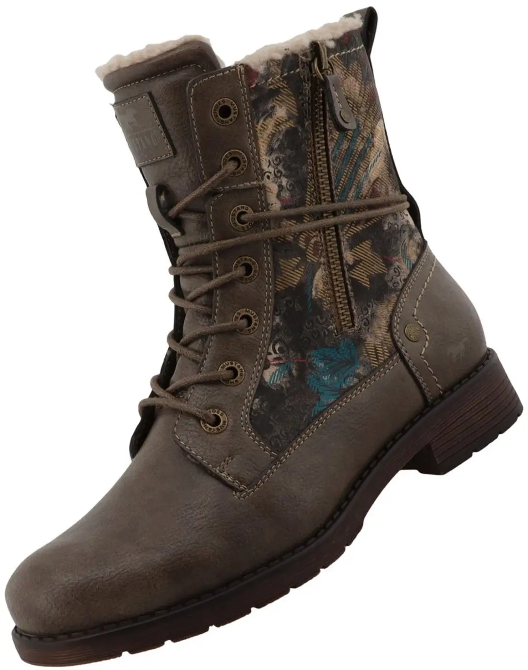 Mustang dames enkellaarsjes, gevoerd, bruin 15M0052027-mud/multi