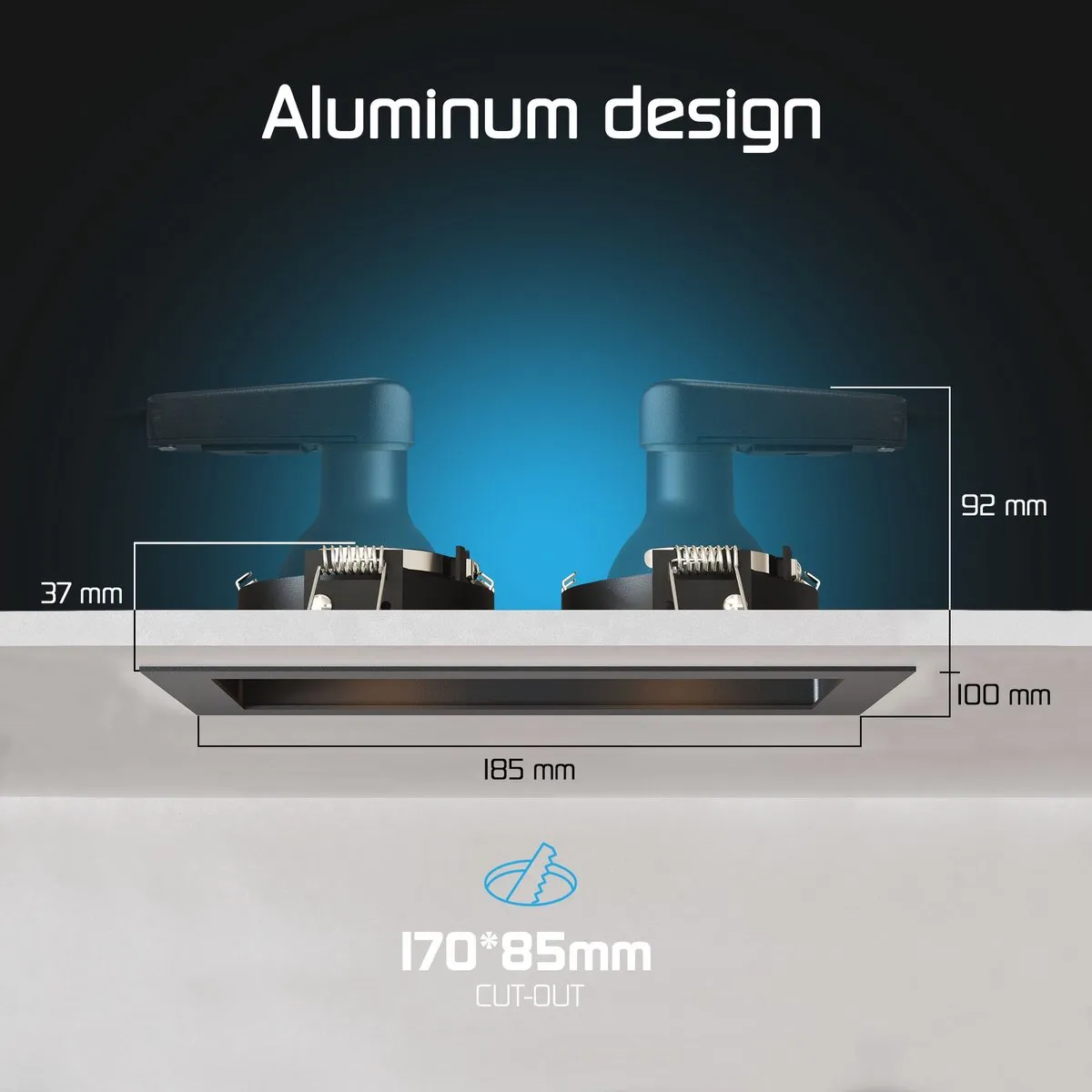 Ledvion LED Inbouwspot Dubbel Rechthoek 185x100mm - Zwart