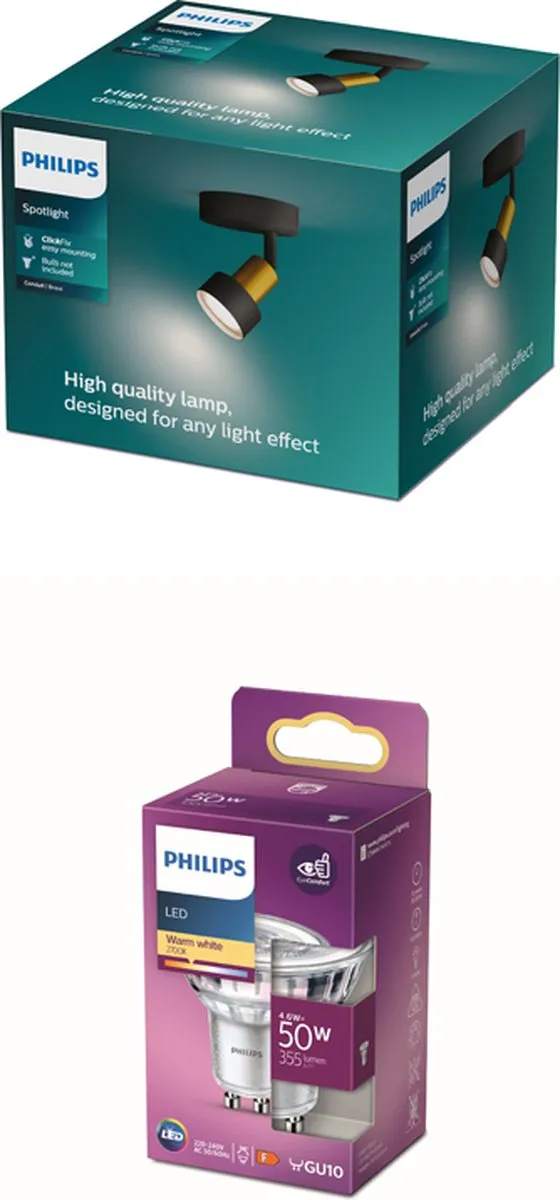 Philips Conduit Opbouwspot GU10 - Warmwit 2700K - Zwart/Goud