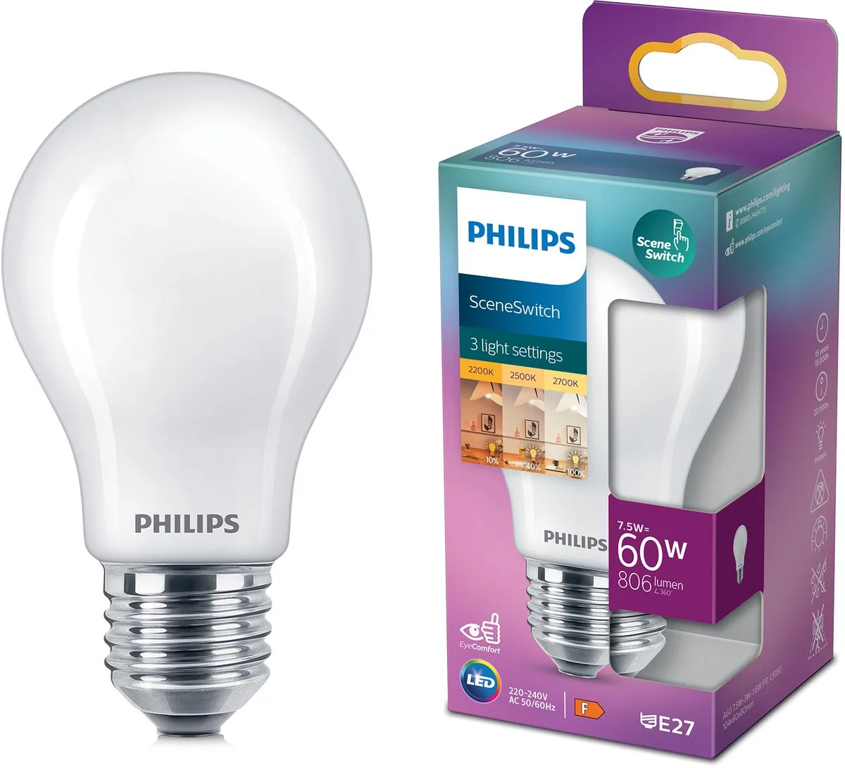 Philips LED Lamp SceneSwitch E27 7.5W - Mat - Warmwit