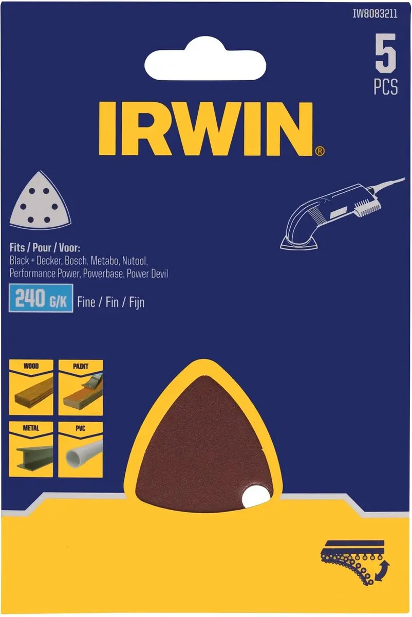 Irwin Schuurstroken Delta K240 93x93mm - 5 Stuks - afbeelding 2 van 2