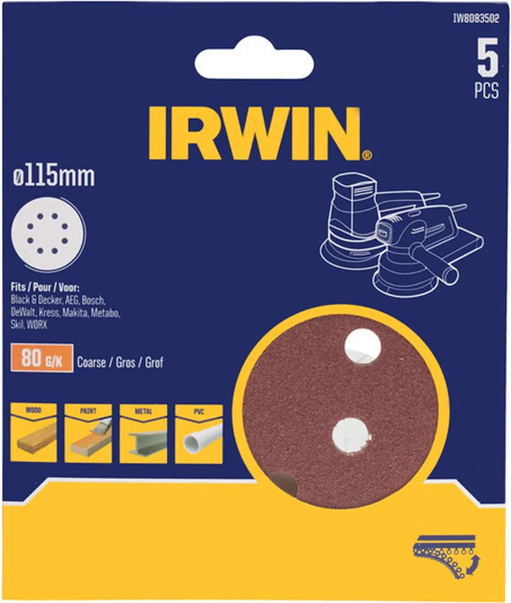 Irwin Schuurschijven Excentrisch Ø115mm K80 - 1 Stuk - afbeelding 2 van 2