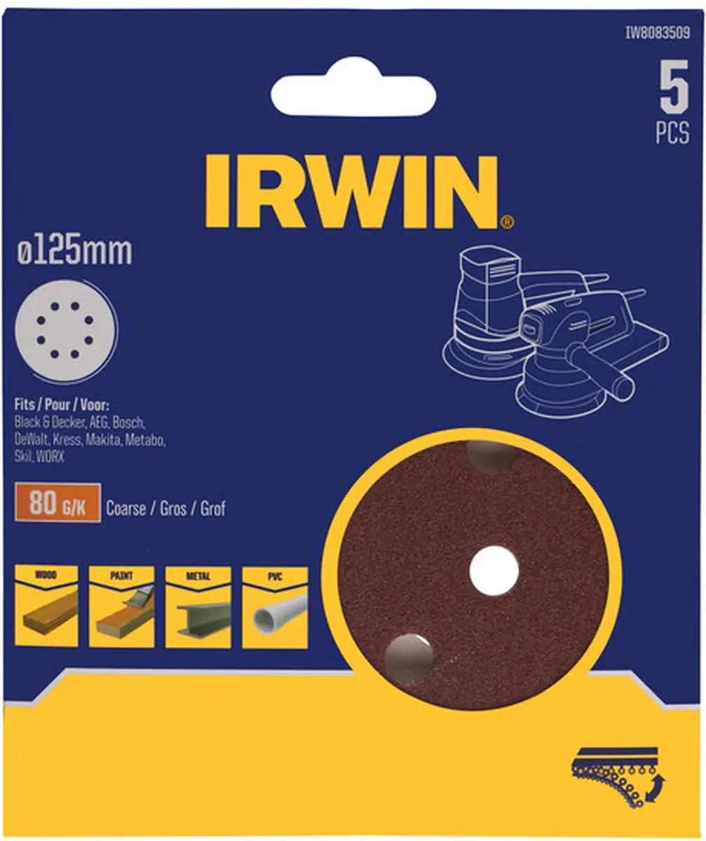 Irwin Schuurschijven Excentrisch Ø125mm K80 - 5 Stuks - afbeelding 3 van 3