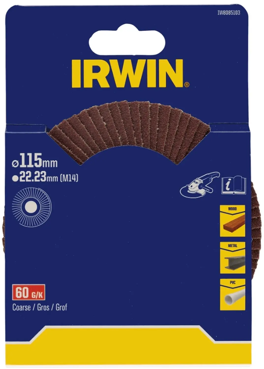 Irwin lamellenschuurschijf voor haakse slijper Ø 115 mm korrelgrootte K60.
