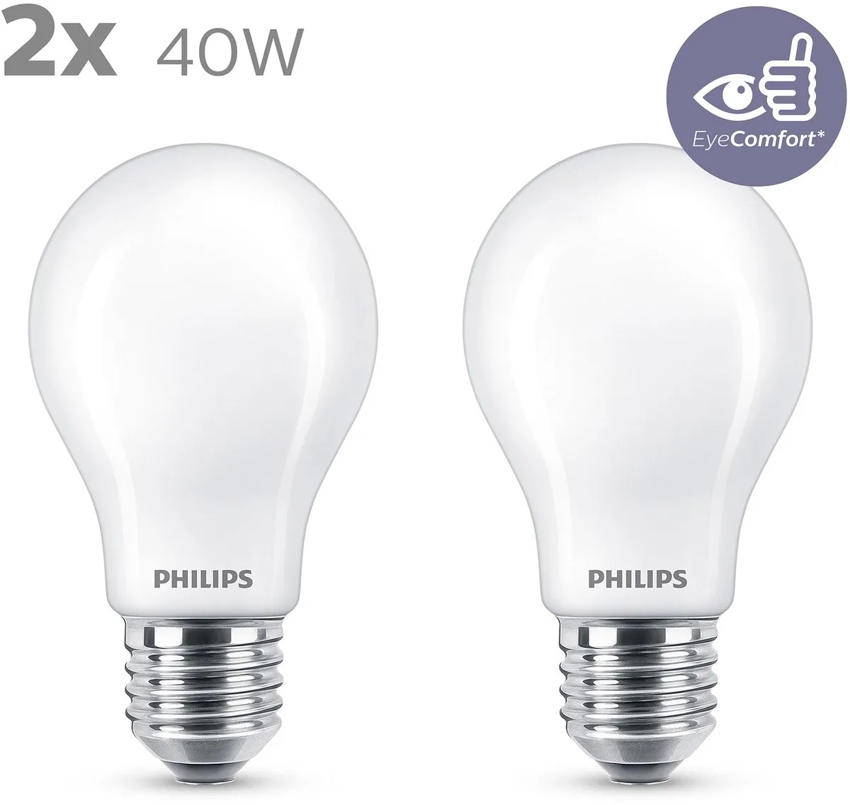 Philips LED E27 Warmwit 4,5W Mat Glas - 2 Stuks