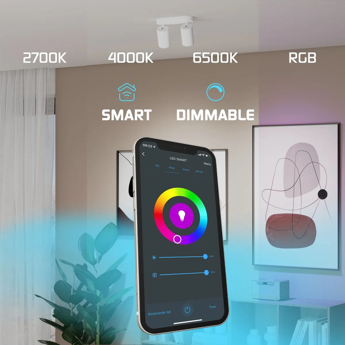 LEDVION SMART LED Plafondspot 2x GU10 4.9W - RGBW - Wit