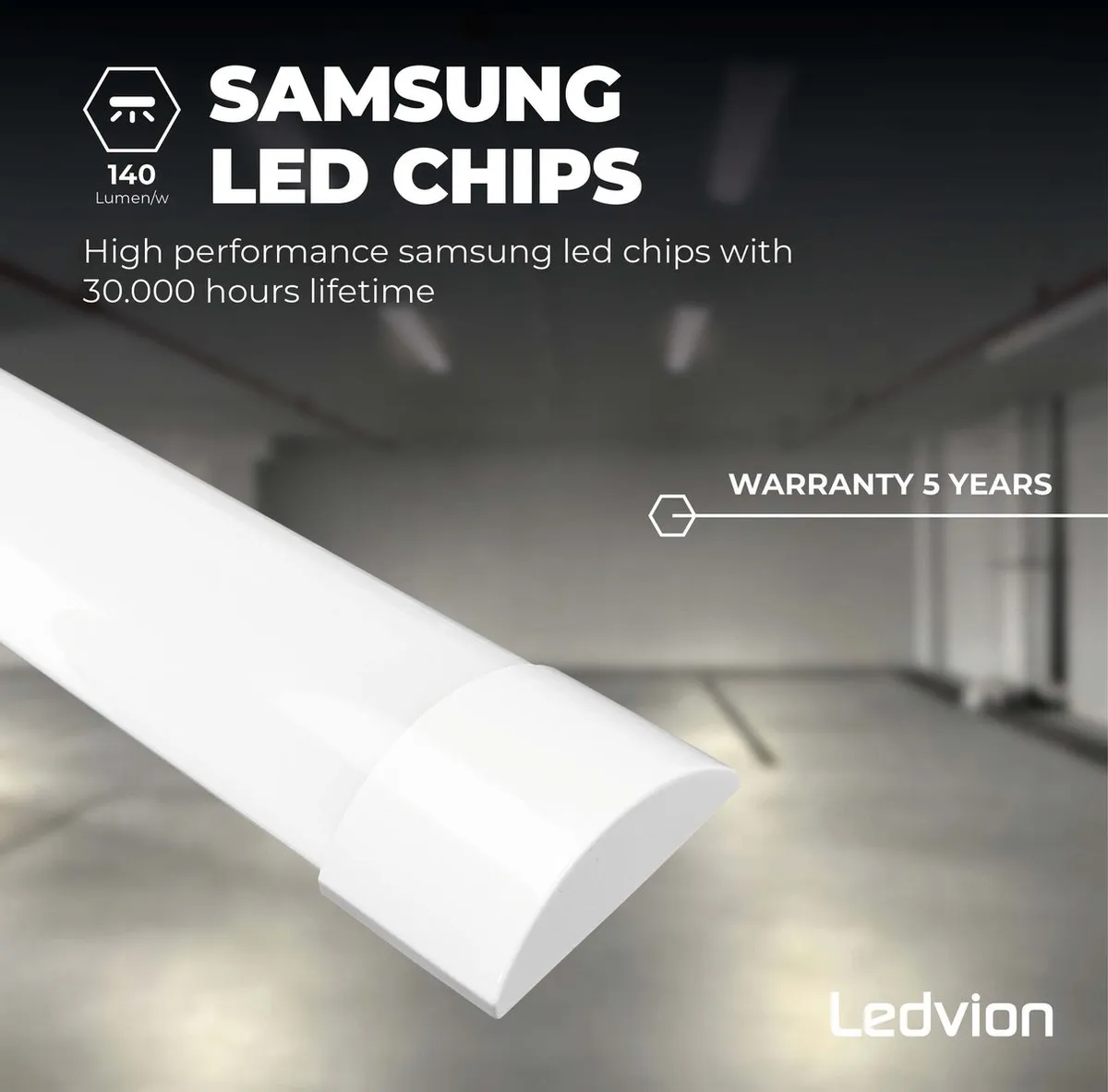 LEDVION LED Batten 60cm 15W Daglicht Wit