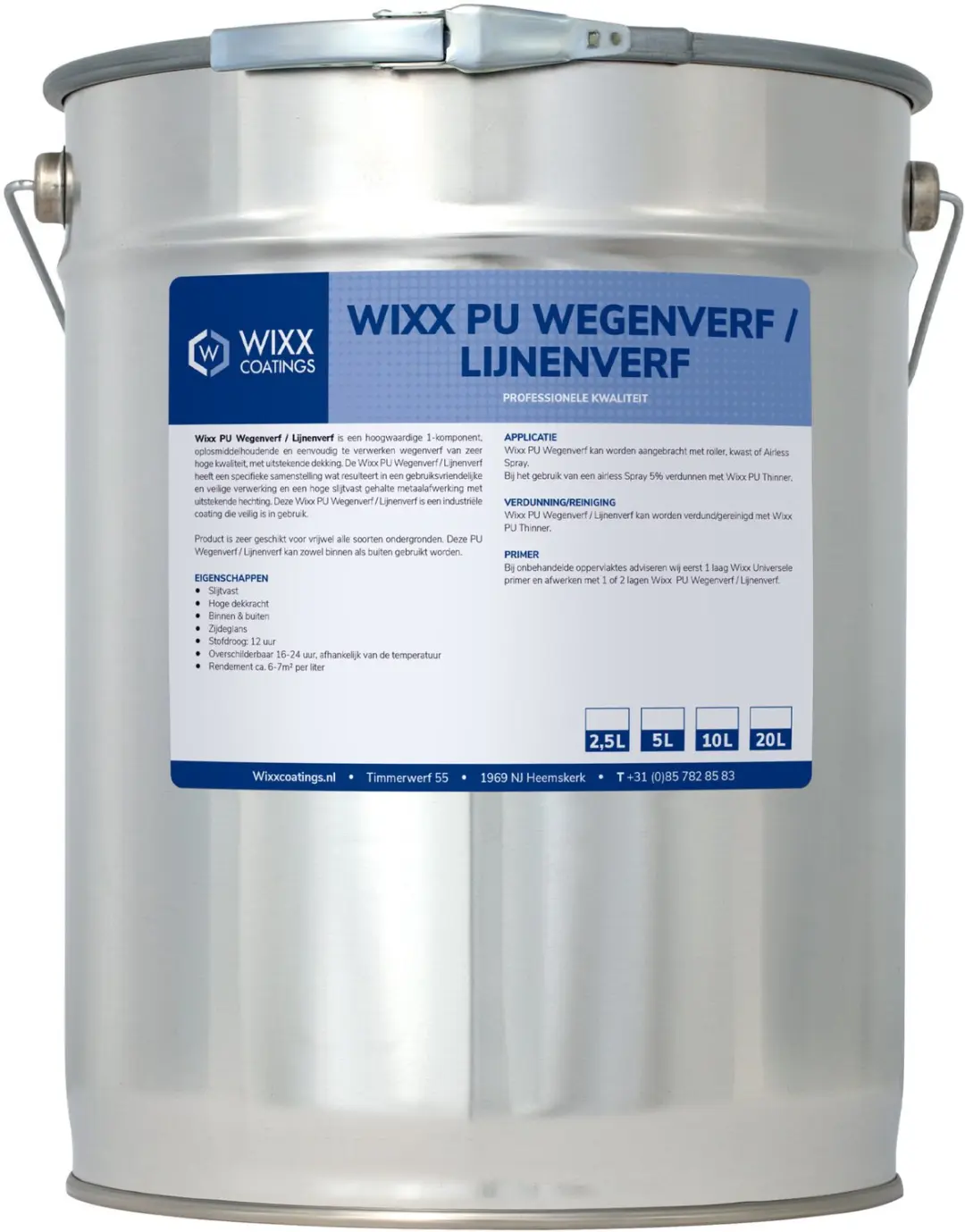 Wixx PU Wegenverf Lijnenverf 20L - RAL 1023 Verkeersgeel - afbeelding 2 van 2