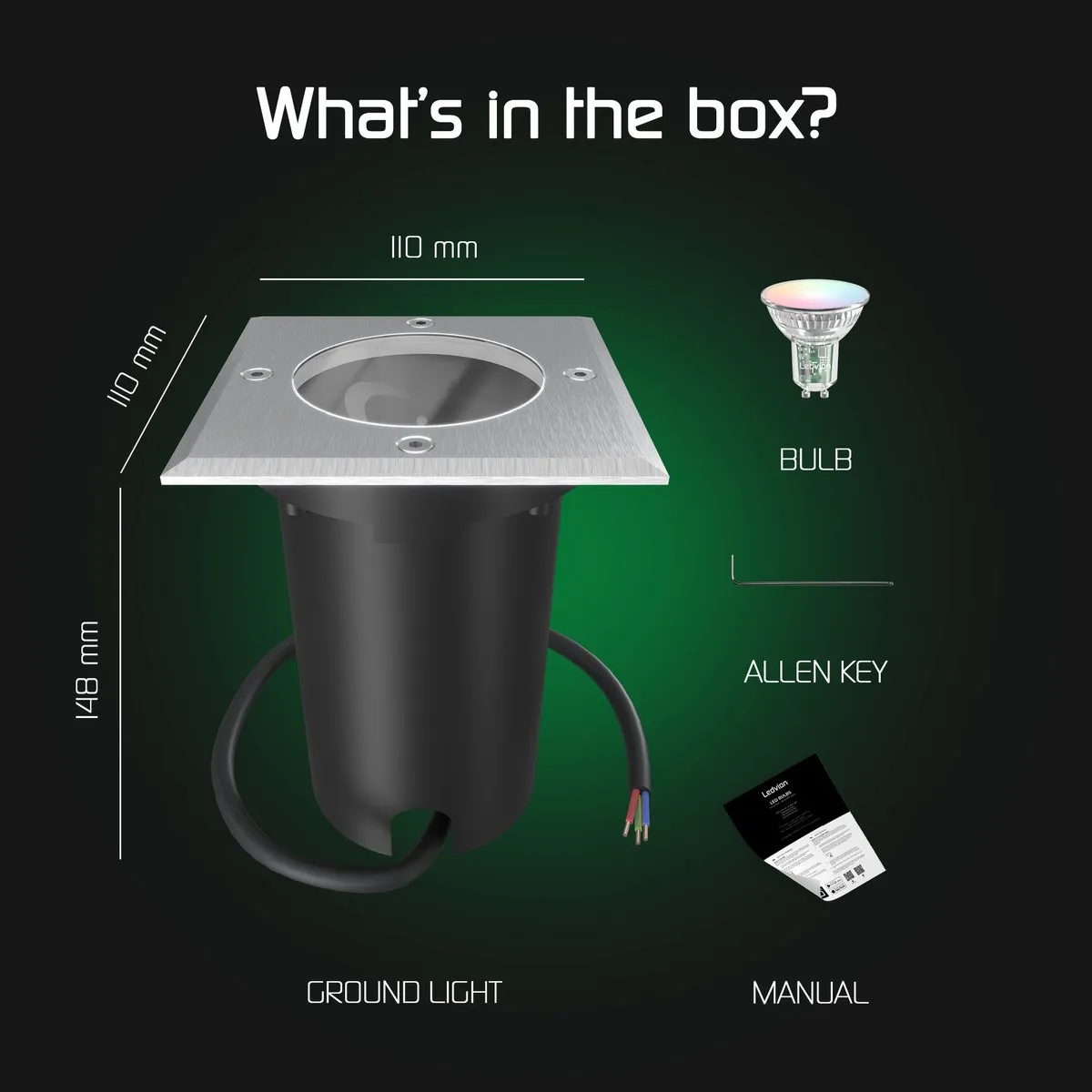 LEDVION Smart LED Grondspot 4,9W RGB+CCT - 1M Kabel - IP67 - RVS