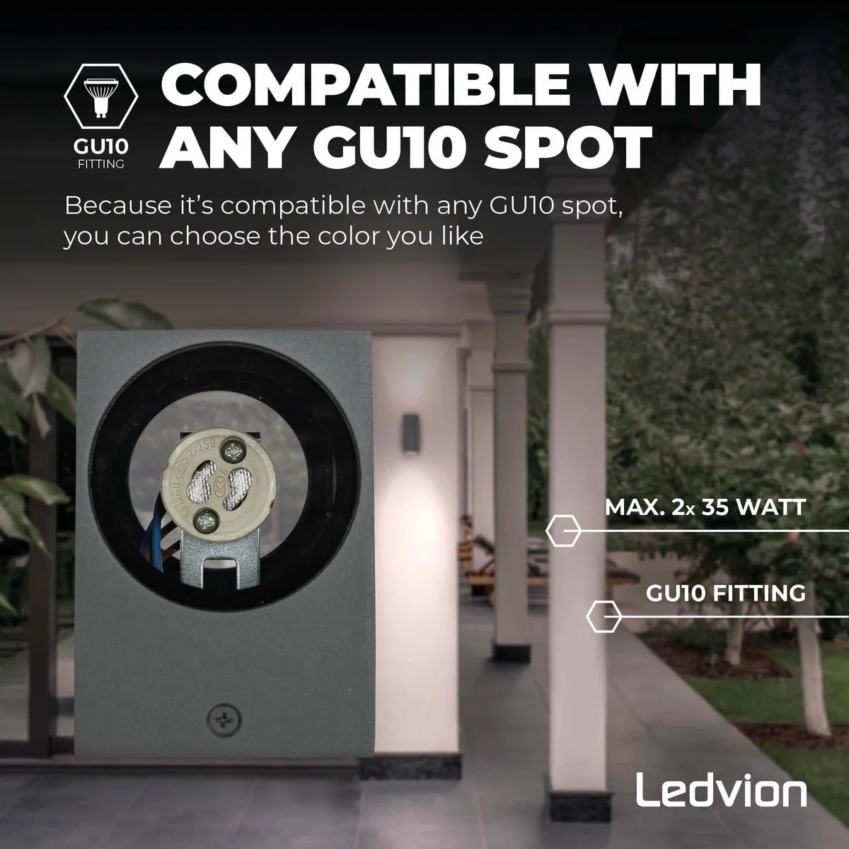 LEDVION Helene Wandlamp GU10 - 2x 0.5W - Antraciet