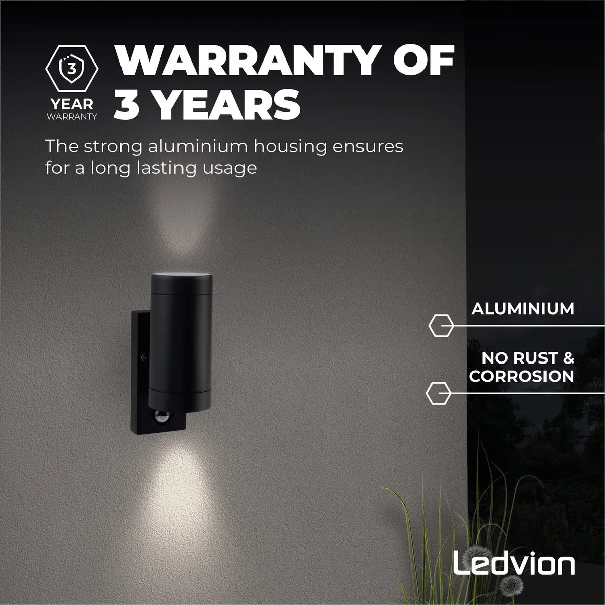 Ledvion 4x Wandlamp GU10 IP54 - Zwart met sensor
