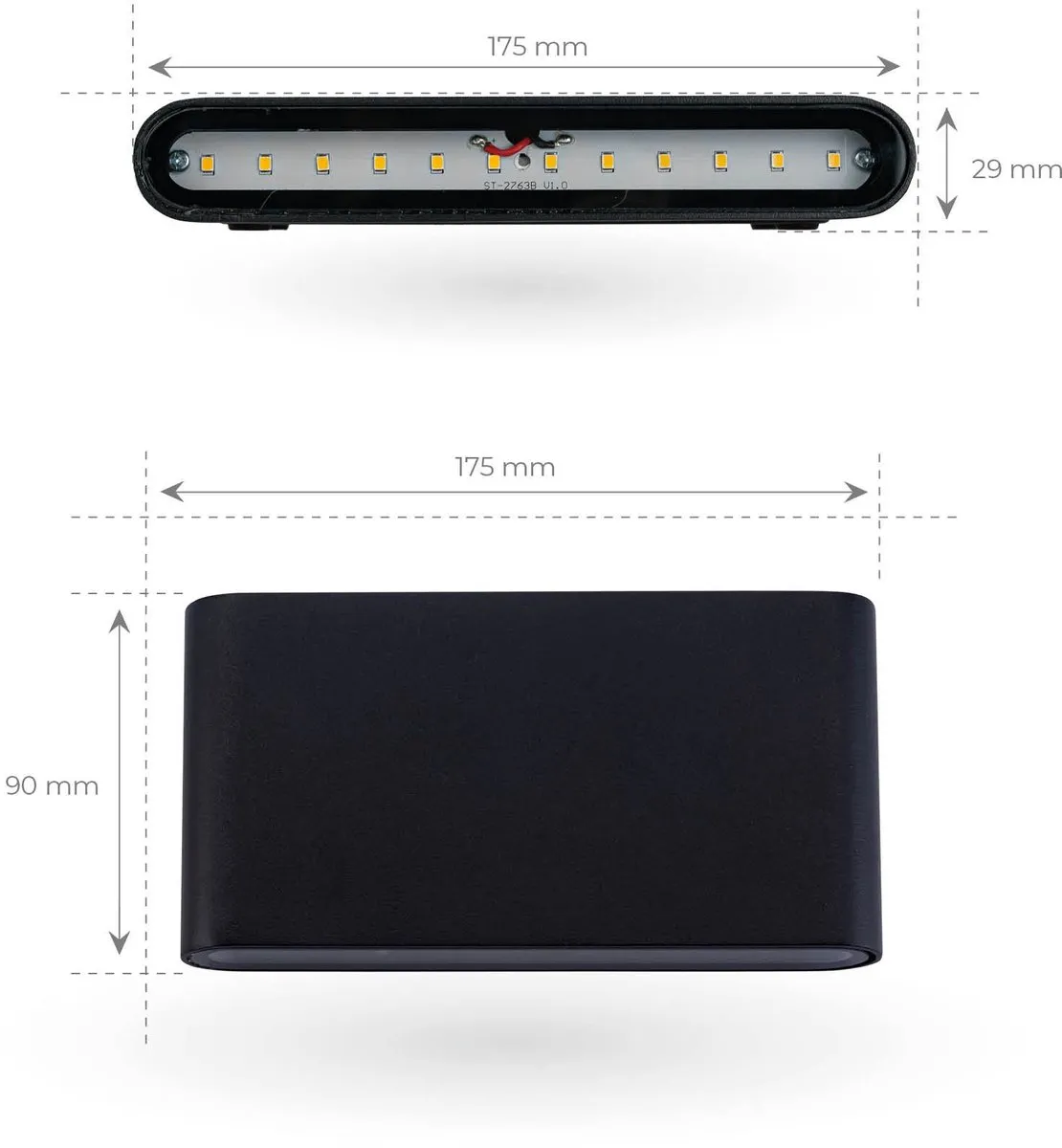 LEDVION Mira M LED Wandlamp 12W - Zwart - afbeelding 6 van 6
