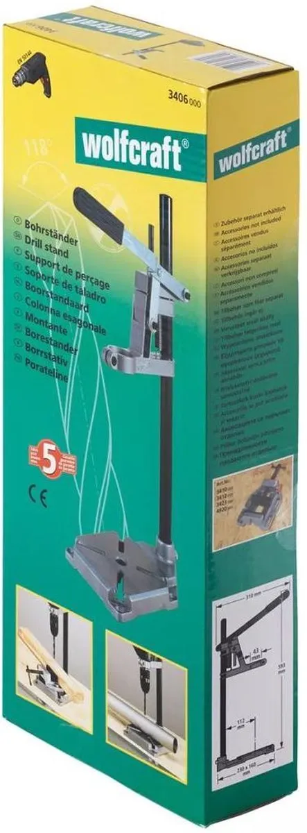 wolfcraft - Boorstandaard voor boormachine - Universeel - Tafelboormachine - Kolomboor - 3406000