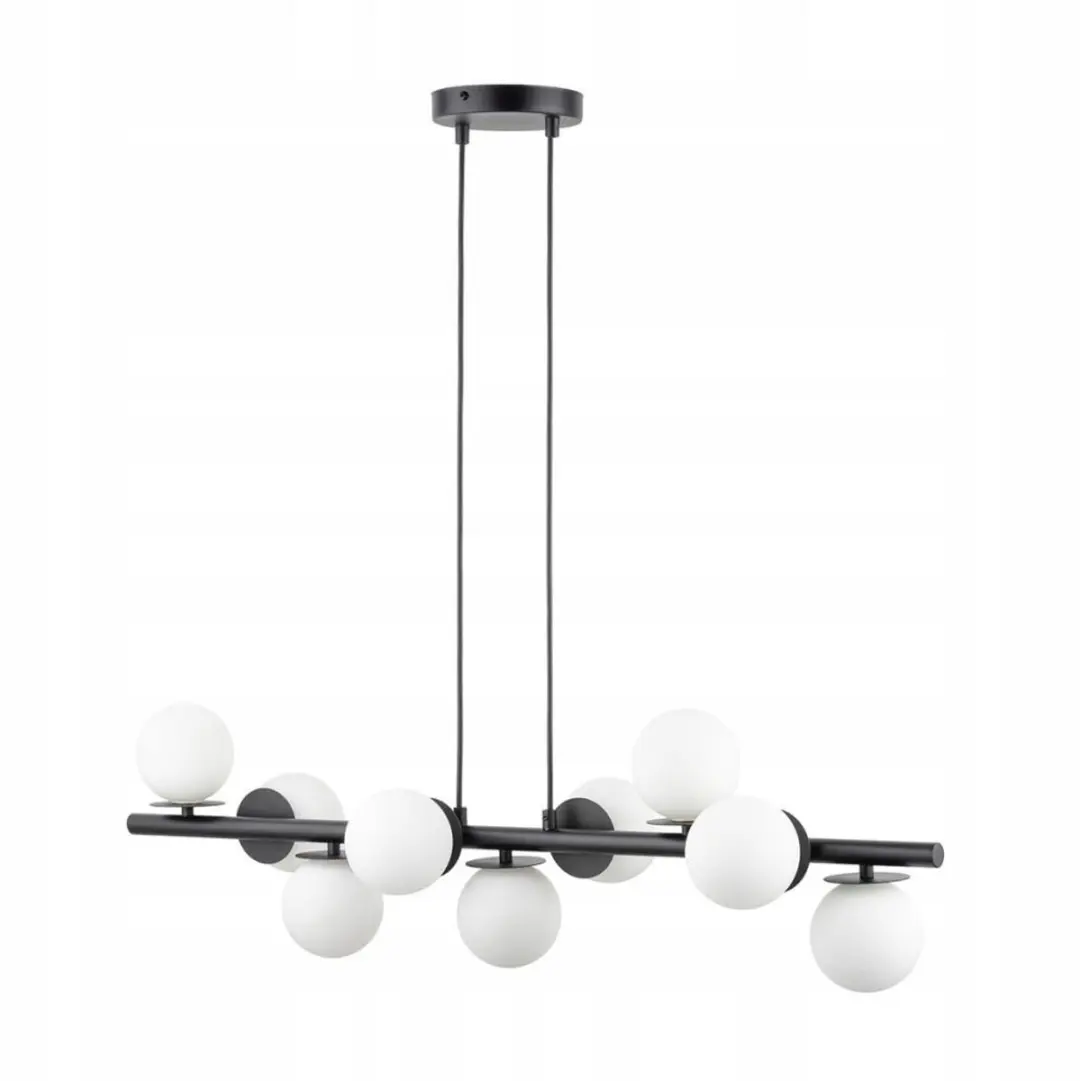 AVOLA 9 Hanglamp: Melkwitte Glazen Bollen, Zwart/Wit