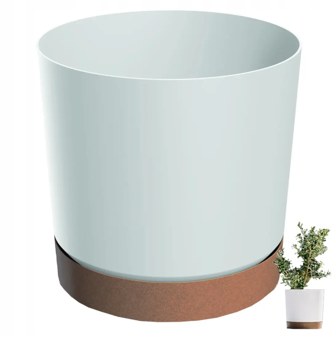 Tubo PM 35cm Witte Matte Pot met ECO Wood Schotel