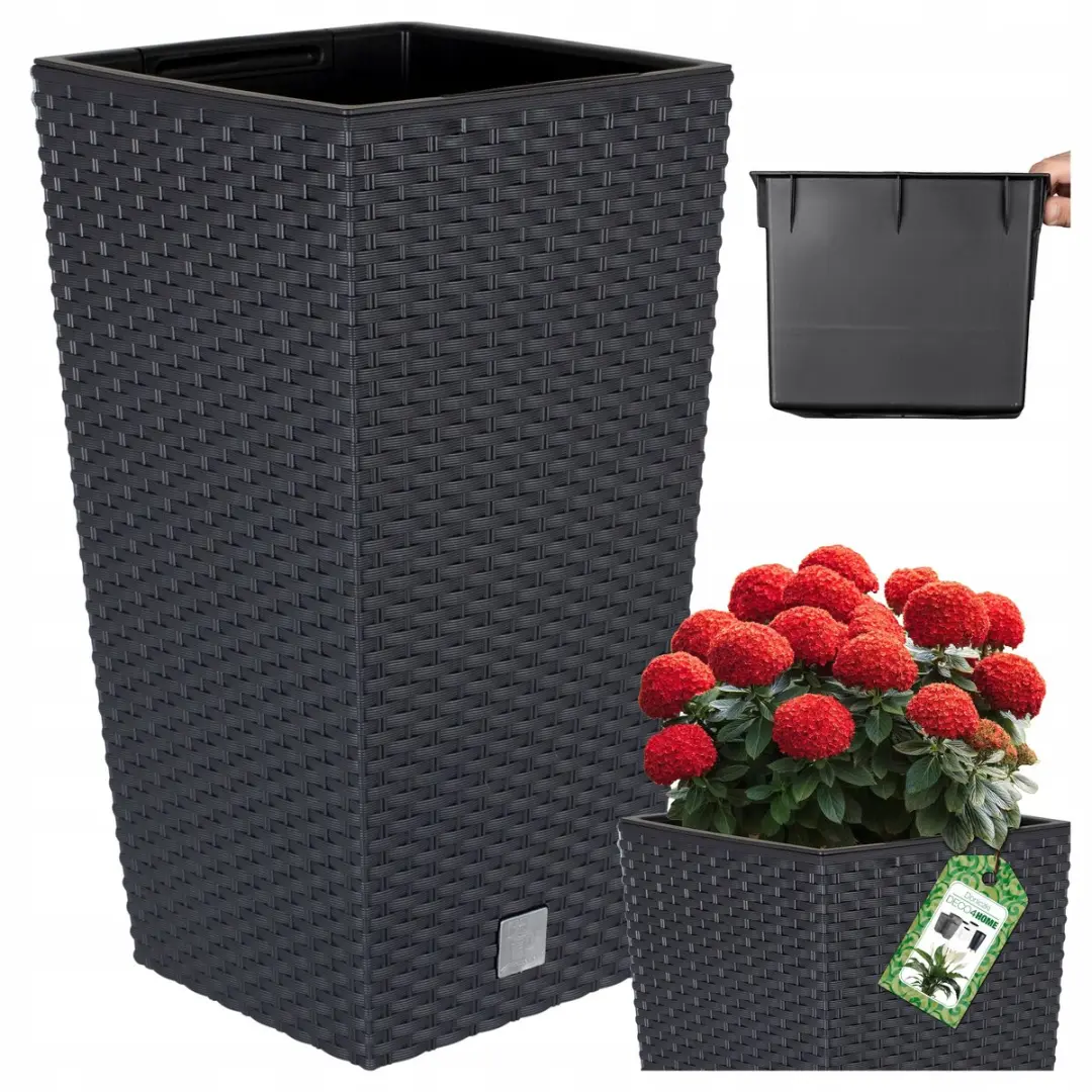 Antraciet Rotan Plantenbak Hoge Terraspot 37,5cm met Inzet