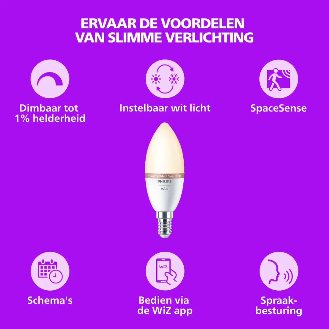 Philips Smart Lighting Kaarslamp 2-pack - E14 5W Mat Wit - afbeelding 3 van 6