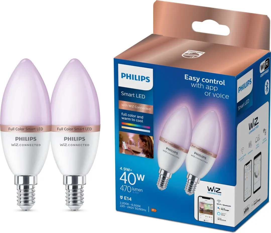 Philips Smart Lighting Kaarslamp C37 E14 RGBW 2-pack