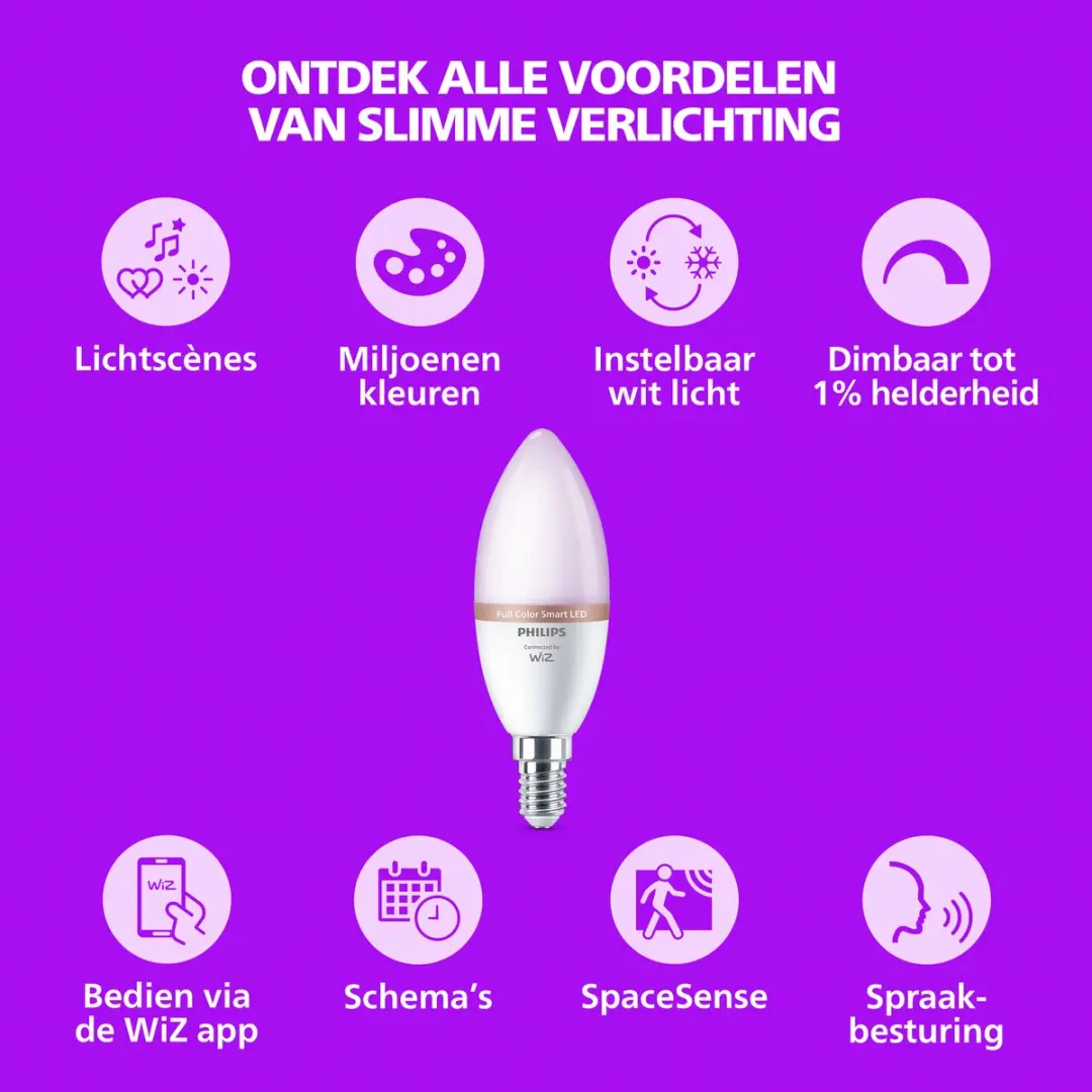 Philips Smart Lighting Kaarslamp C37 E14 RGBW 2-pack - Mat - afbeelding 4 van 6