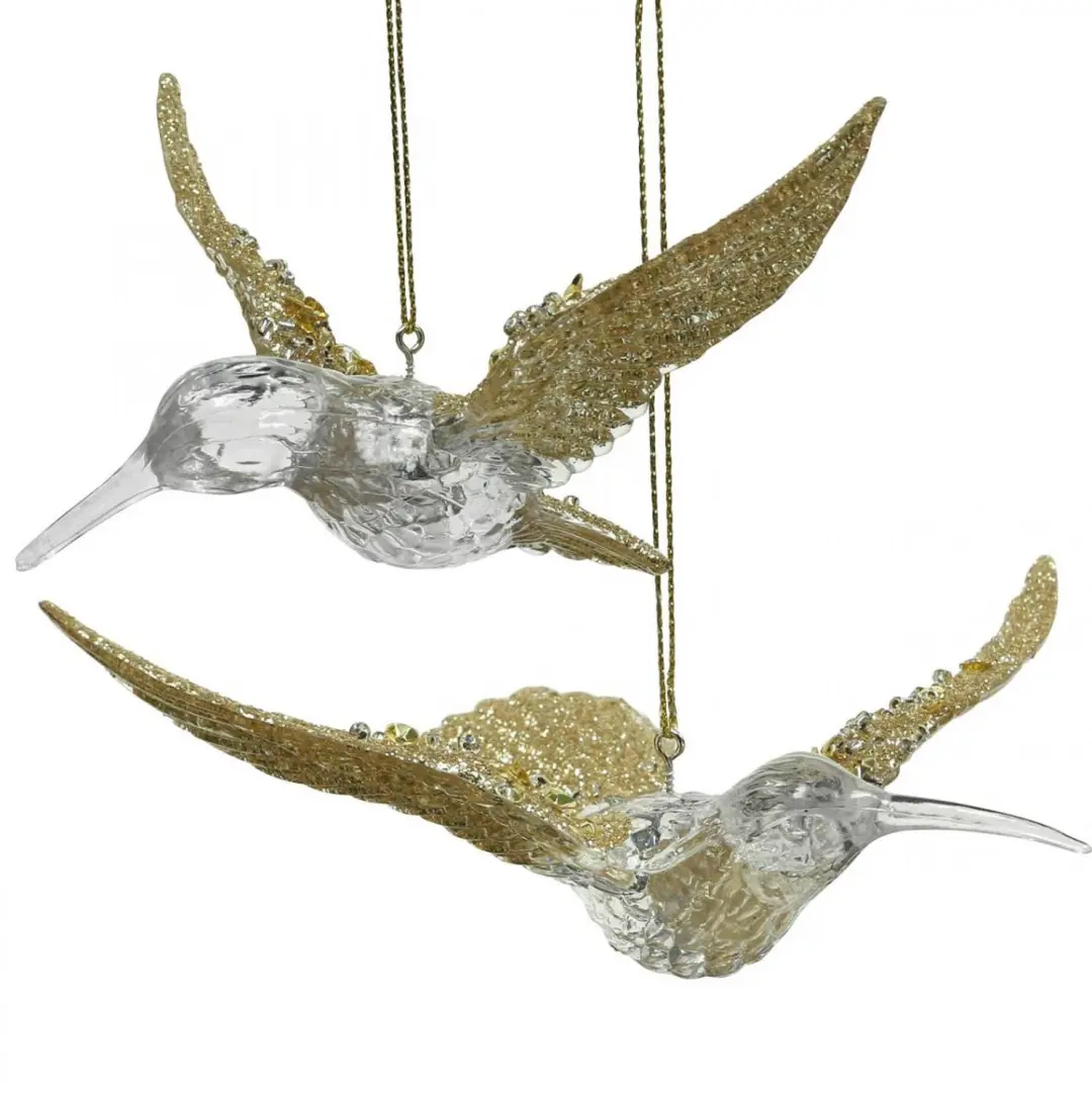 Kerstboom ornamenten vogel kolibrie hanger 11,5/14cm set van 2