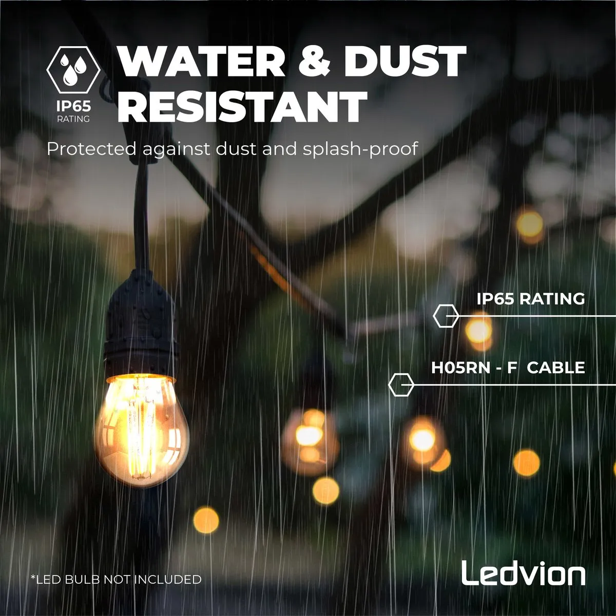 LEDVION LED Prikkabel 25m - 25x Goud E27 LED 1W 2100K IP65