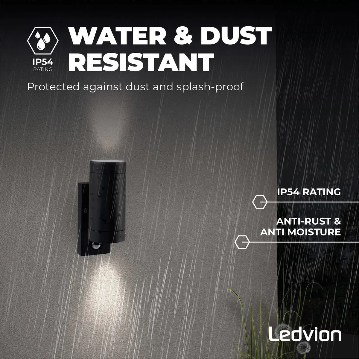 Ledvion 2x Wandlamp GU10 IP54 - Zwart met sensor