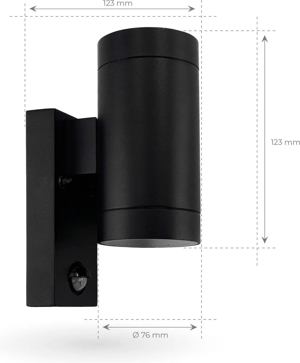 Ledvion 2x Wandlamp GU10 IP54 - Zwart met sensor