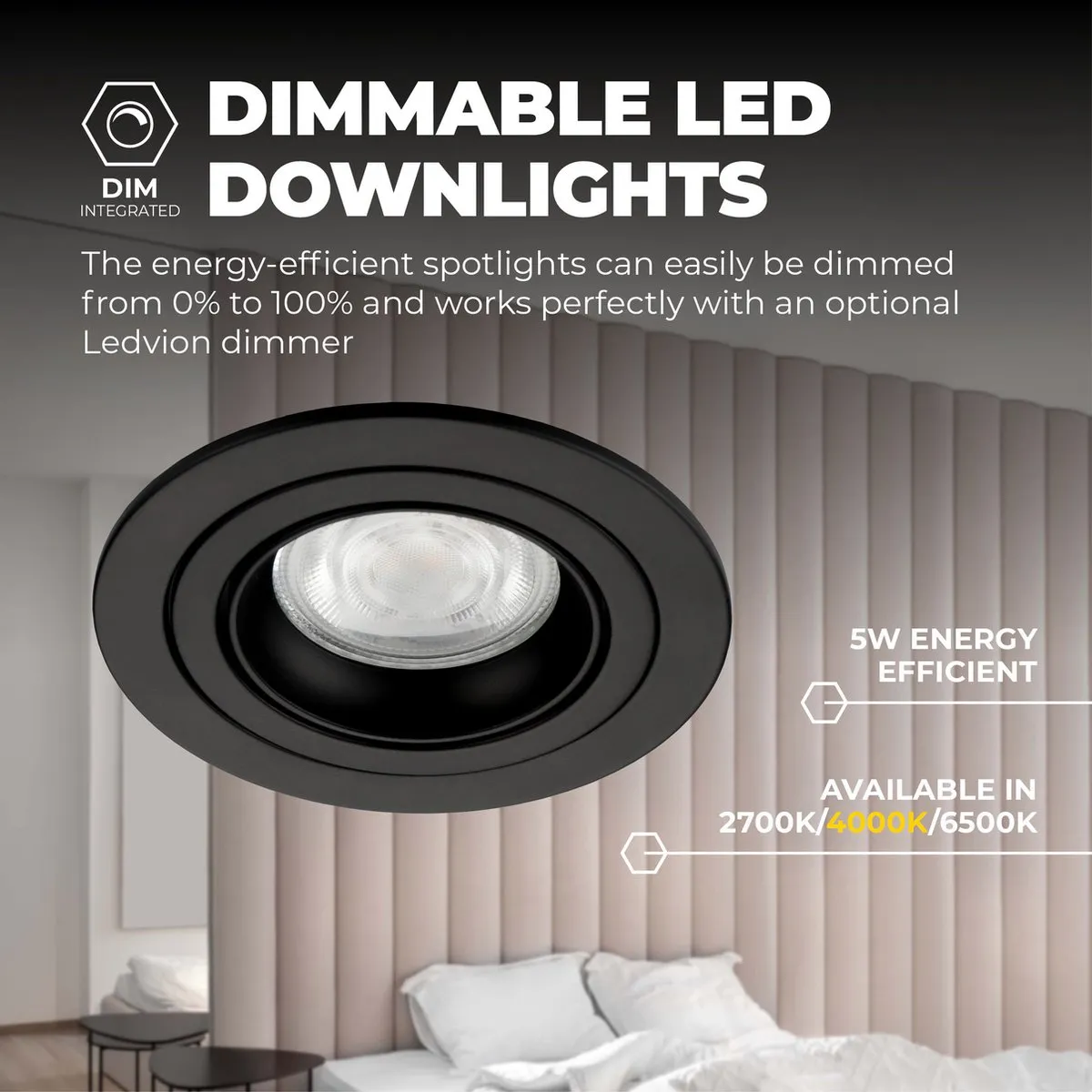 Ledvion LED Inbouwspot Tokyo 3W 4000K - Zwart