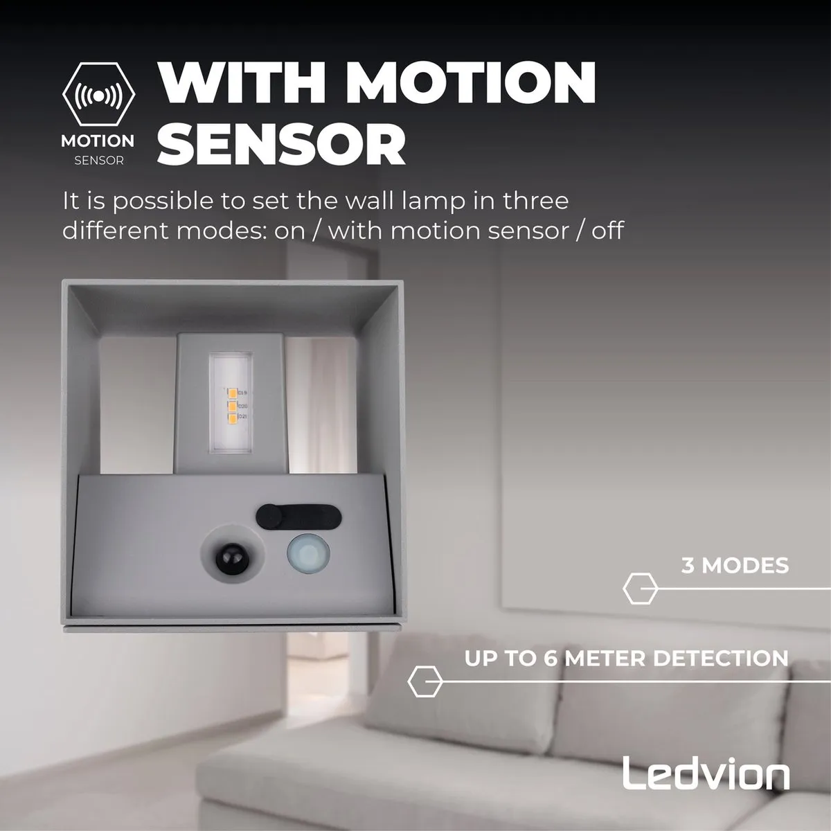 Ledvion USB Oplaadbare Wandlamp Sensor 4400mAh - Grijs