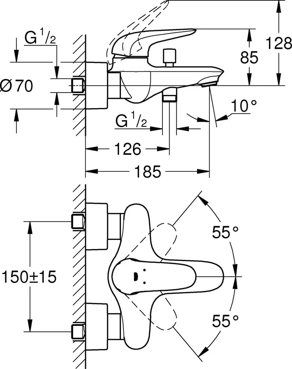 Grohe Eurostyle Badmengkraan 23726003 - Chroom - afbeelding 3 van 3