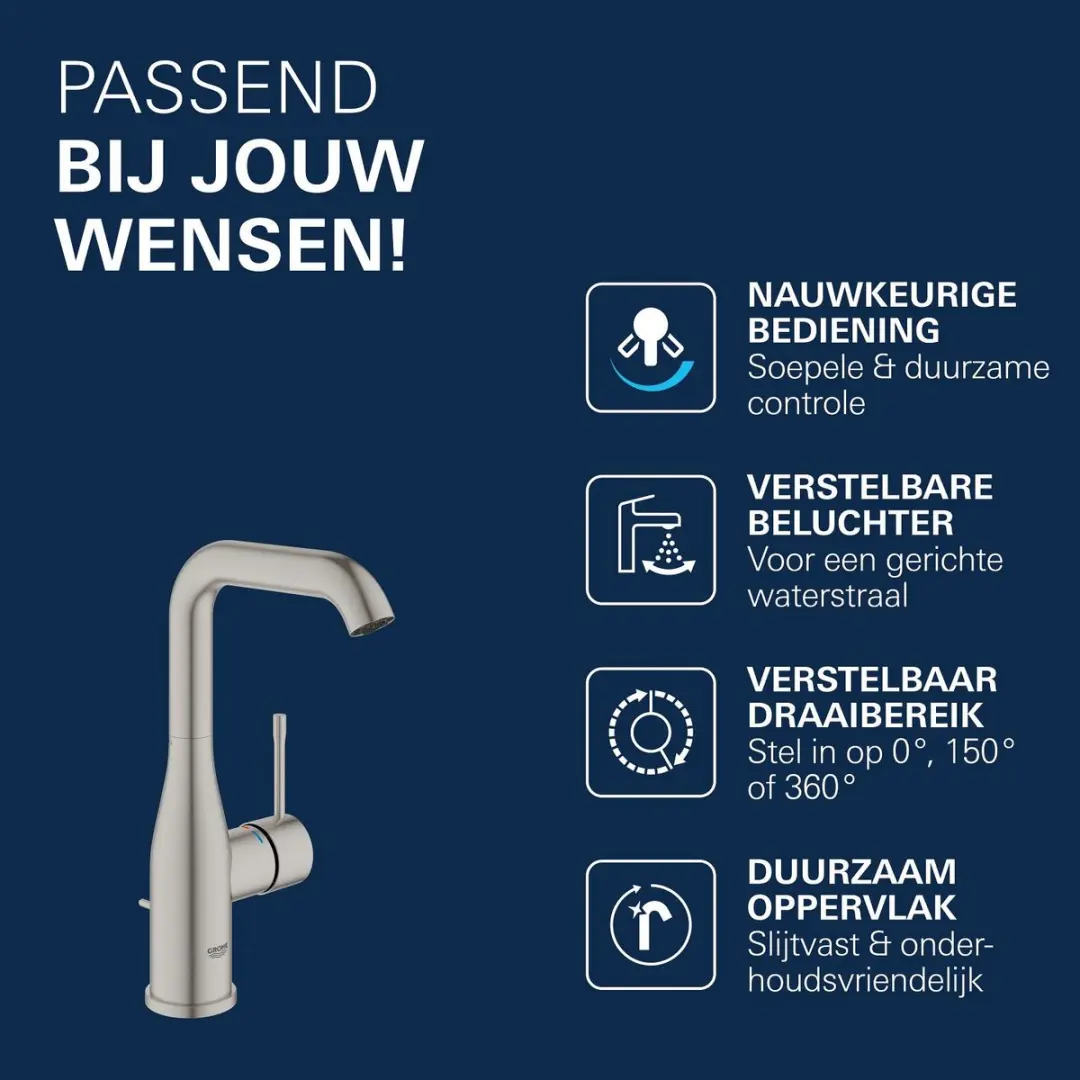 Grohe Essence New Wastafelkraan 32628DC1 - Supersteel - afbeelding 4 van 6