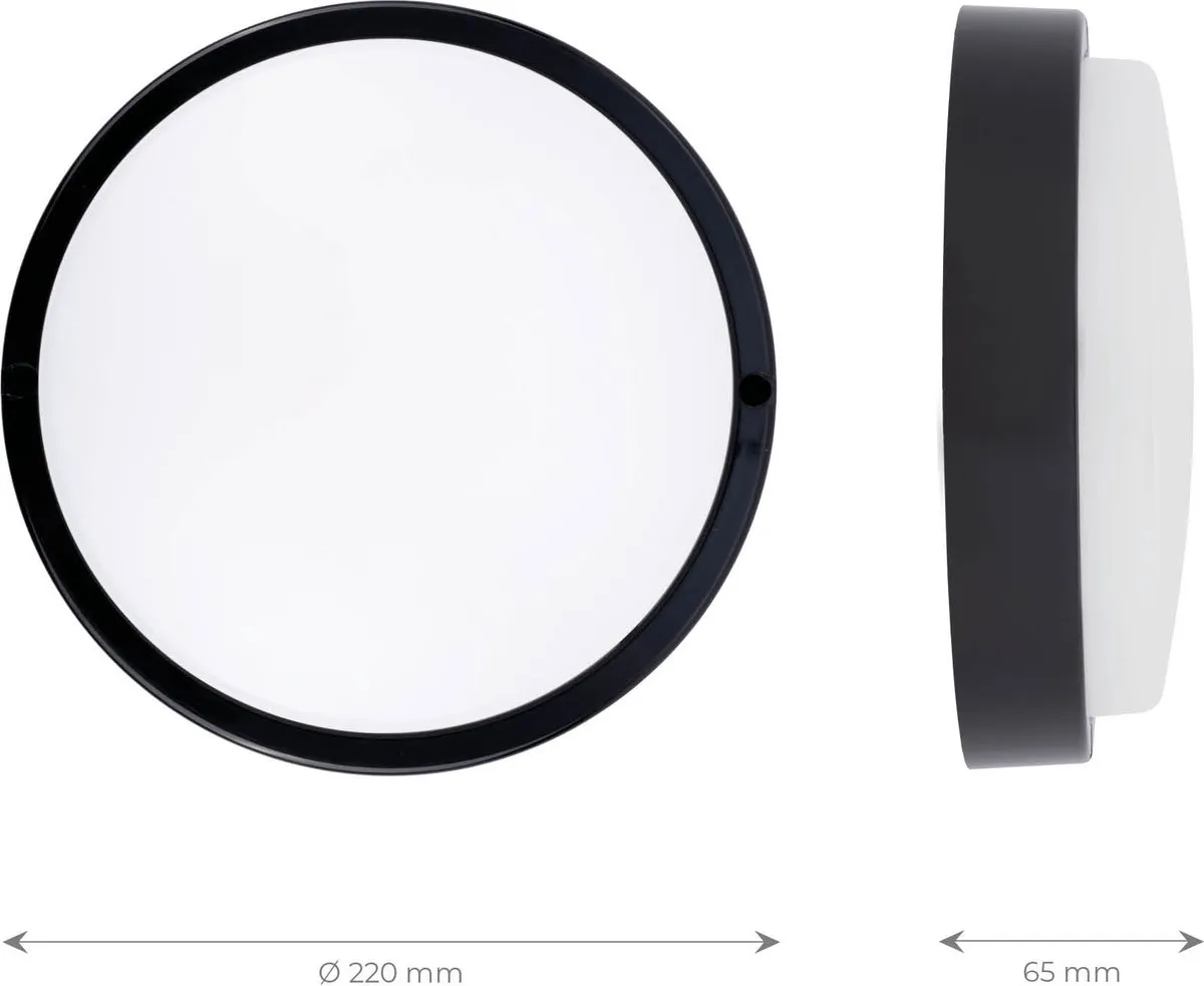 Ledvion LED Bulkhead Plafondlamp Badkamer 24W IP65 - Zwart Ø22cm