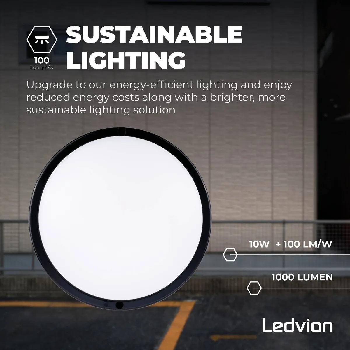 Ledvion LED Bulkhead Plafondlamp Badkamer 24W IP65 - Zwart Ø22cm - afbeelding 6 van 6