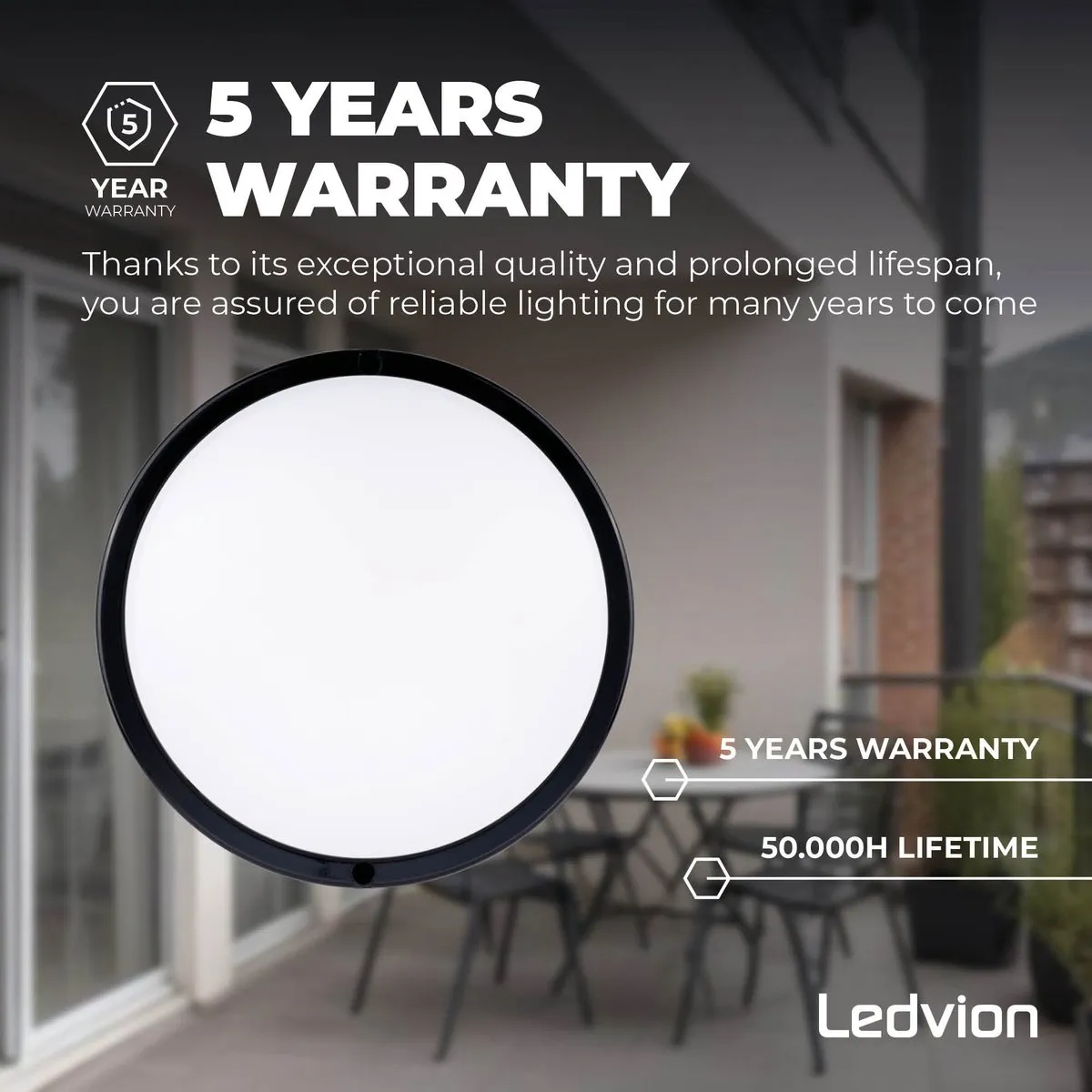 Ledvion LED Bulkhead Plafondlamp Badkamer 24W IP65 - Zwart Ø22cm