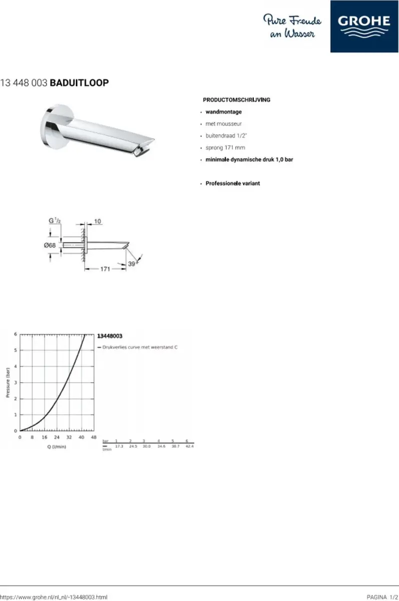 GROHE Eurosmart Baduitloop 171mm - Chroom - afbeelding 6 van 6