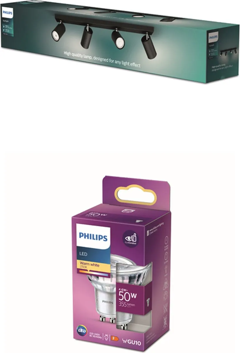 Philips Kosipo Opbouwspot Zwart - 4x GU10 Warmwit 2700K