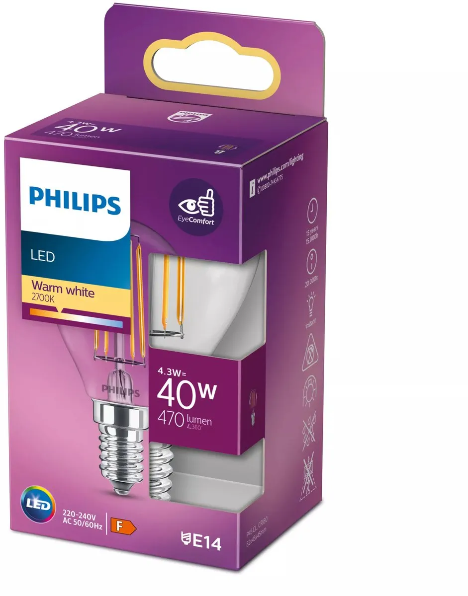 Philips LED Kogellamp E14 4W Warmwit