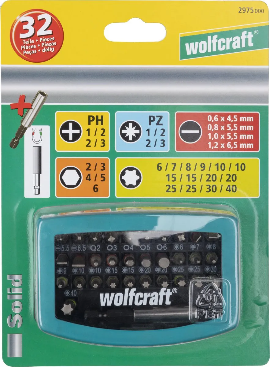 Wolfcraft Bitset 32-delig 2975000 - T6 Solid-bits
