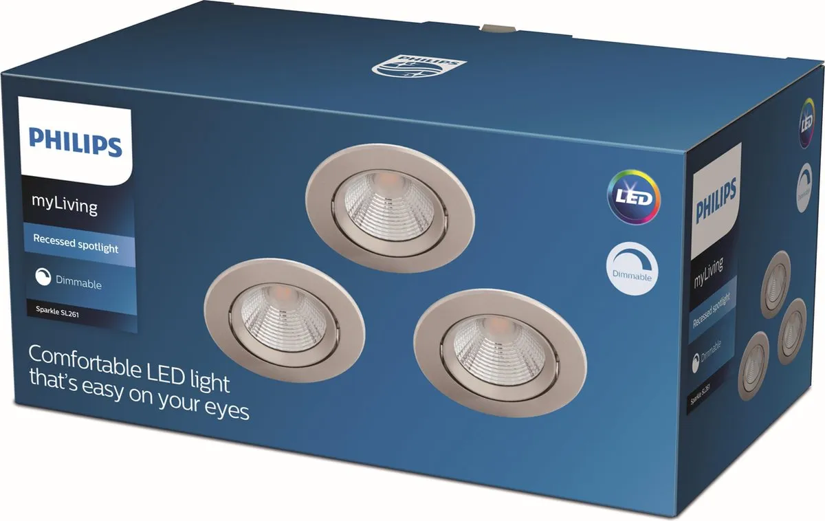 Philips Sparkle Inbouwspot 3-lichts - Ø8,5cm - Nikkel