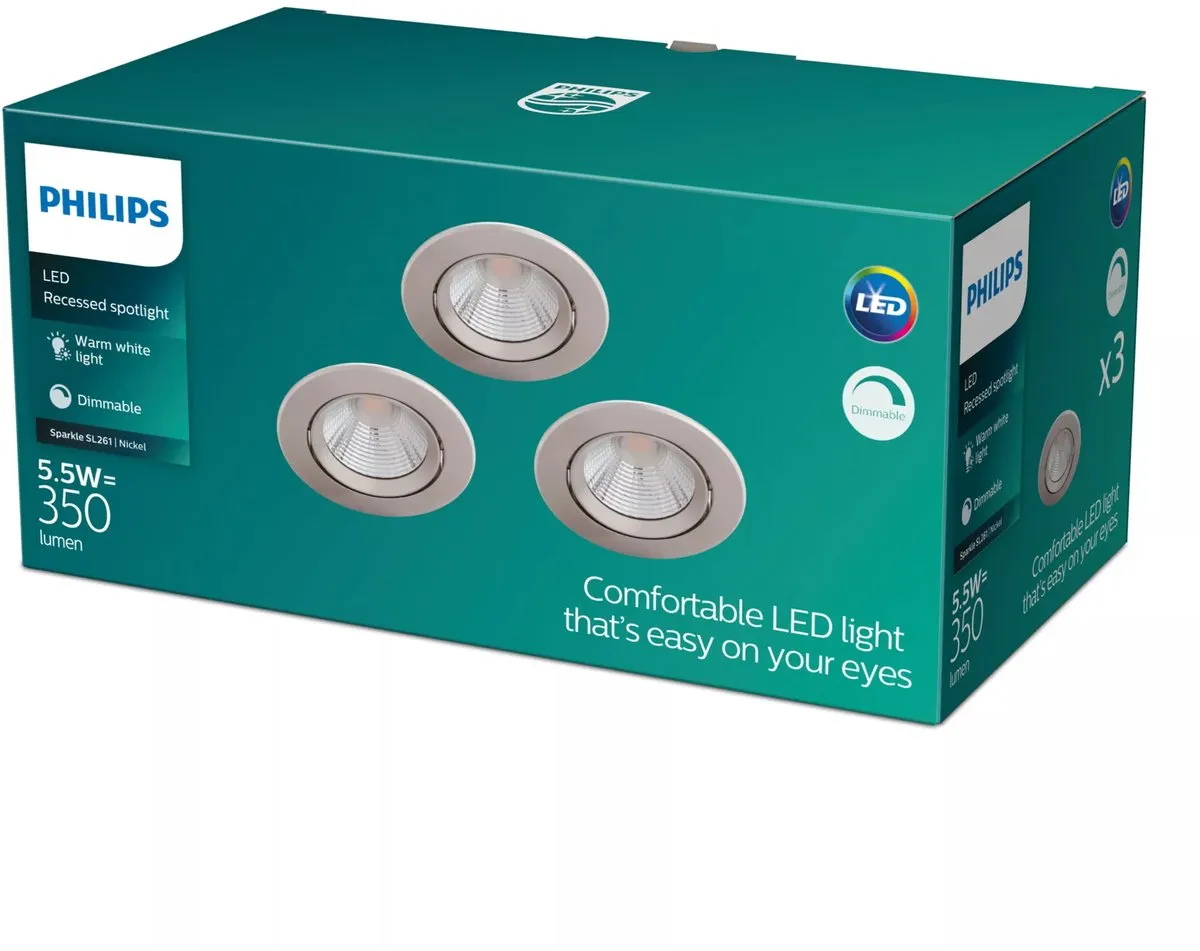 Philips Sparkle Inbouwspot 3-lichts - Ø8,5cm - Nikkel - afbeelding 6 van 6
