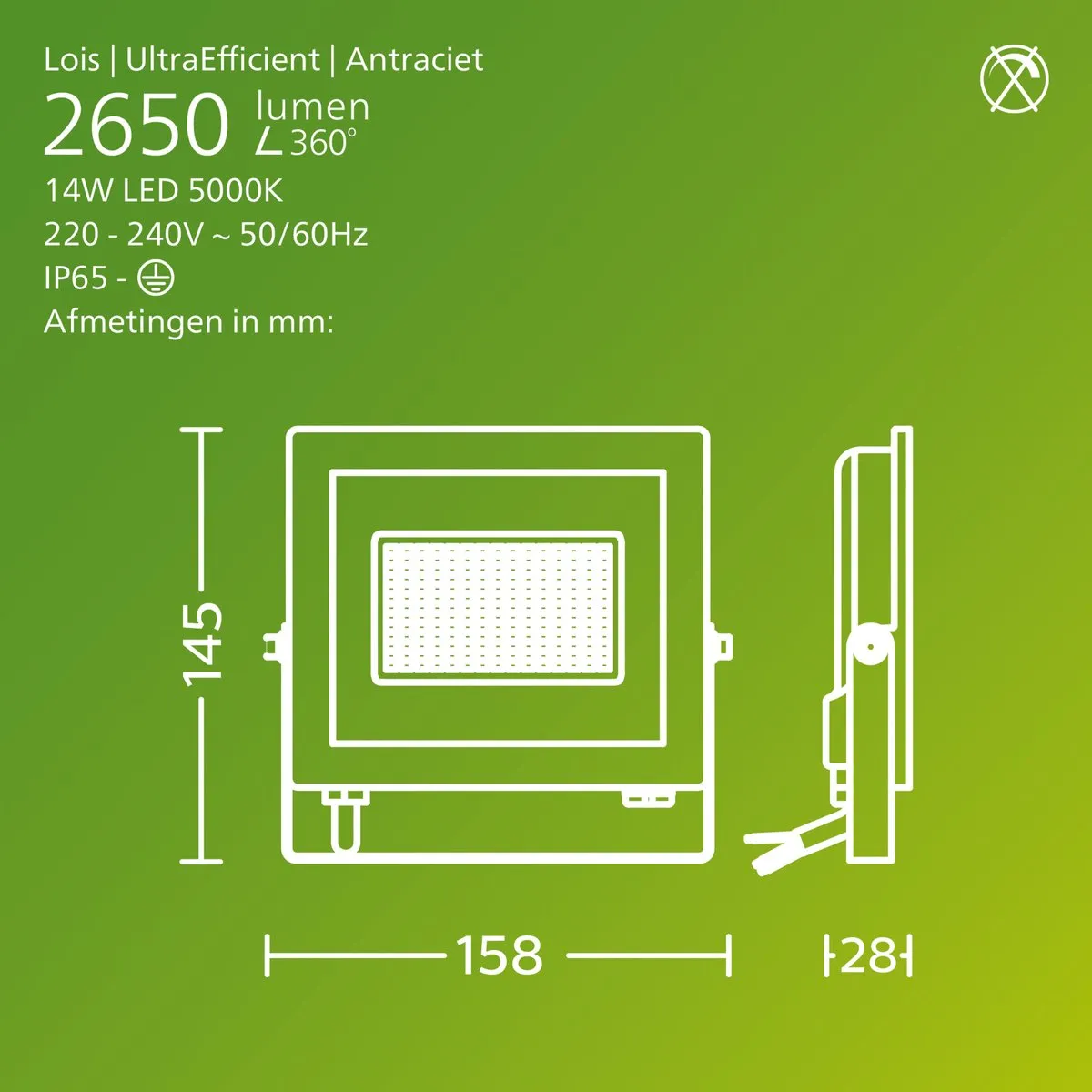 Philips Lois UltraEfficient Floodlight 14W - Koelwit 5000K - Zwart