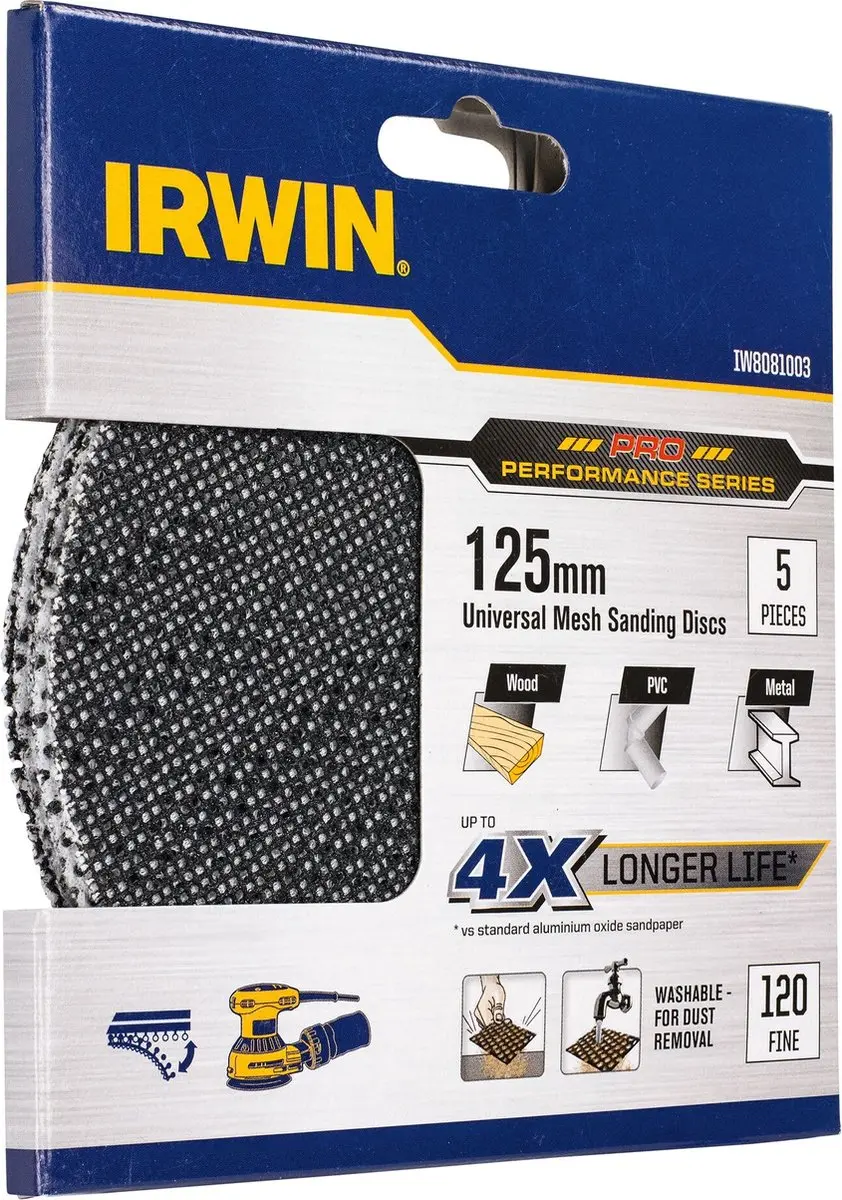Irwin Schuurgaas Excentrisch 125mm K120 - 5 Stuks - afbeelding 2 van 3