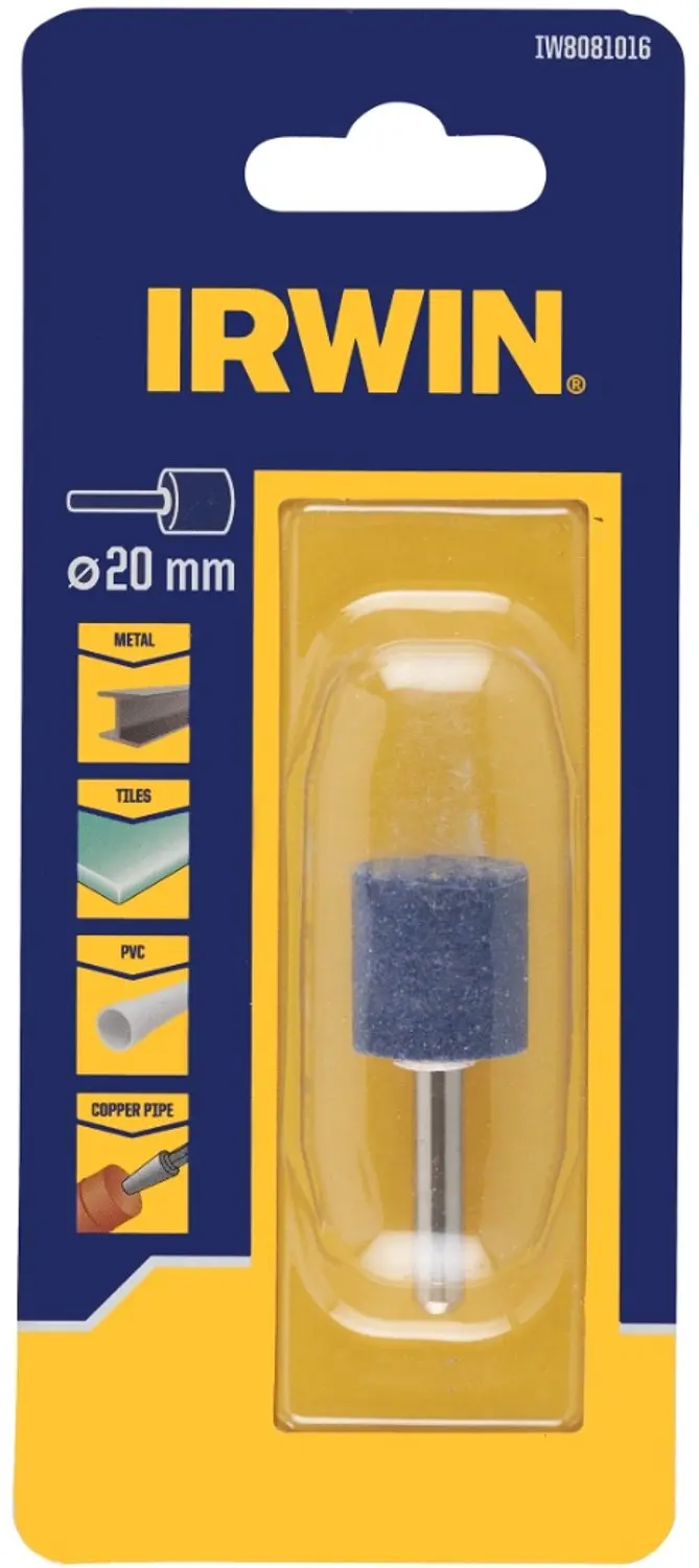 Irwin slijpsteen rond Ø20 mm met as Ø6 mm.