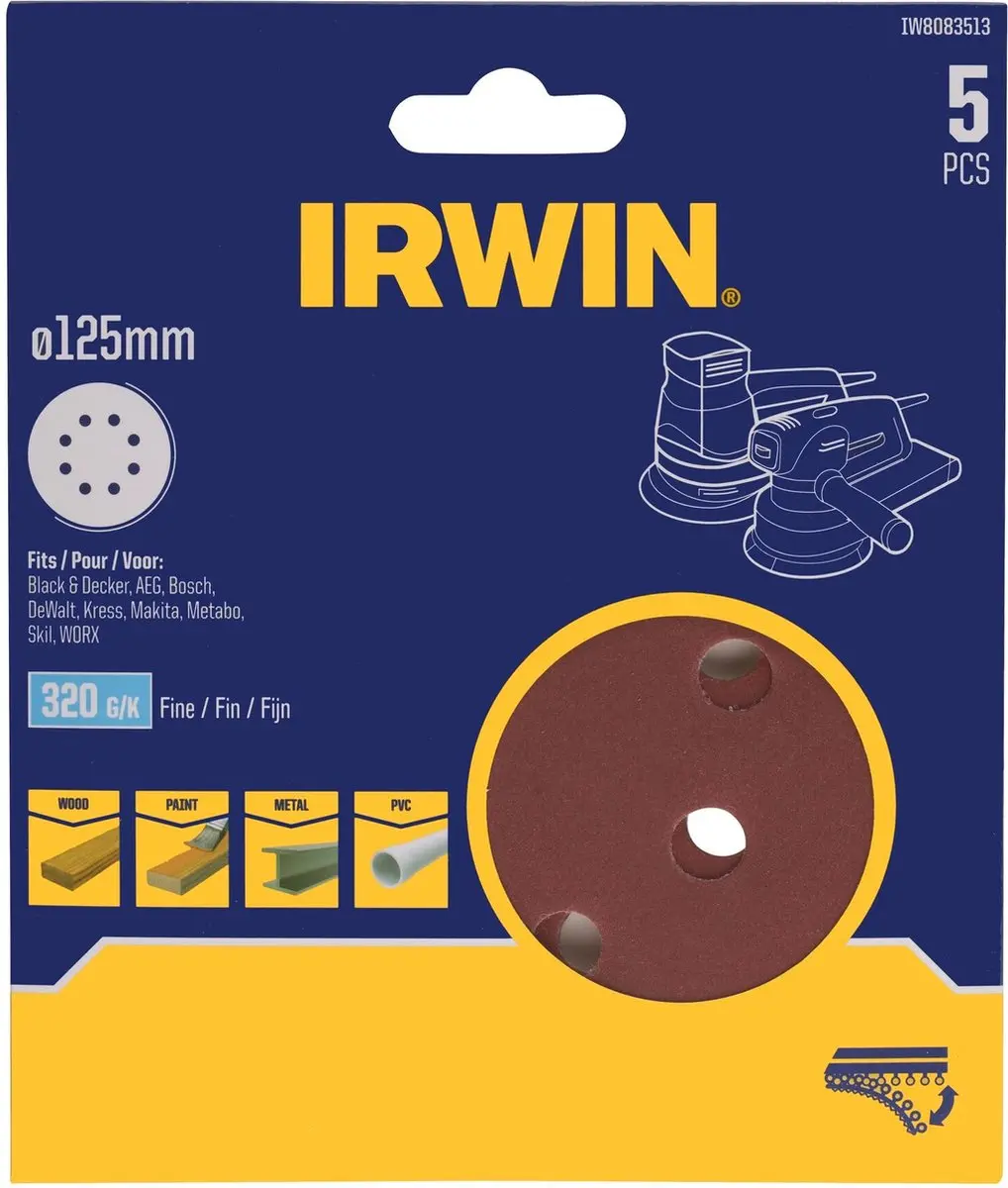 Irwin Schuurschijven Excentrisch Ø125mm K320 - 5 Stuks - afbeelding 2 van 2