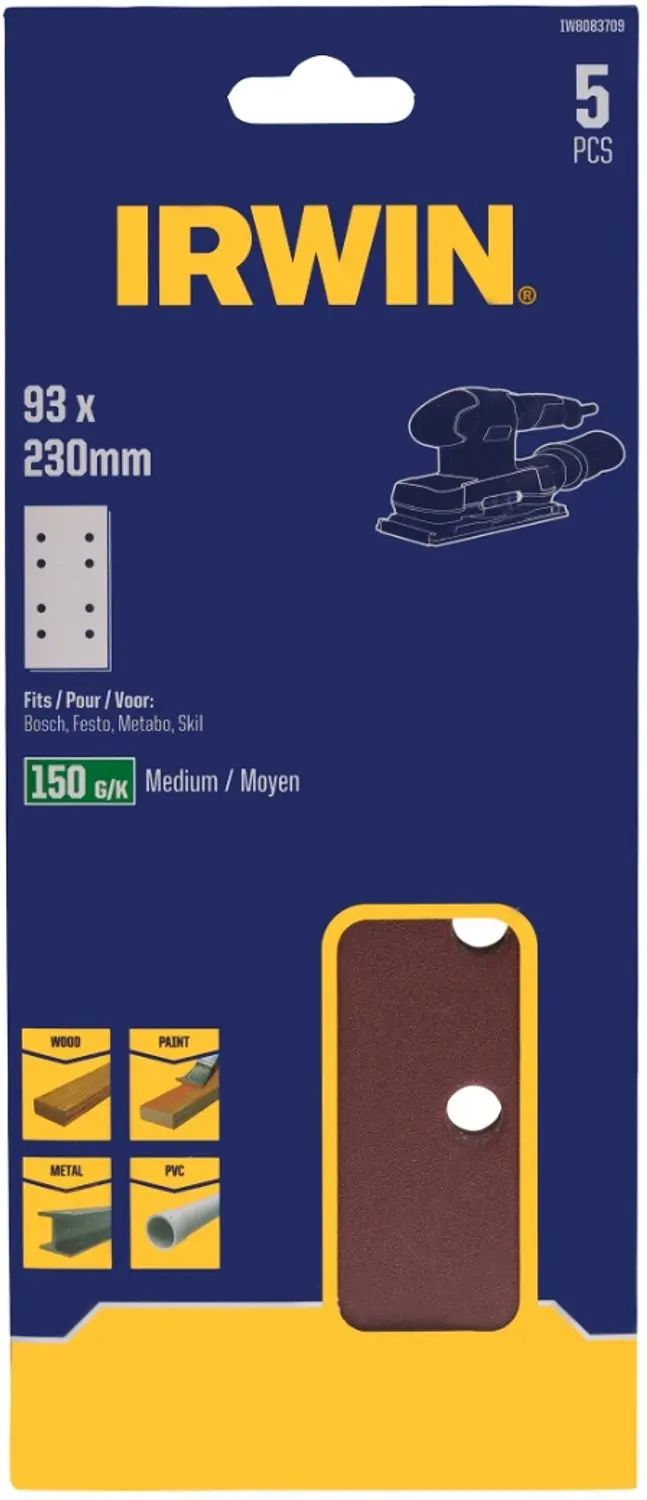 Irwin schuurvel 230 x 93 mm K150 voor klembevestiging, met perforatie voor Bosch