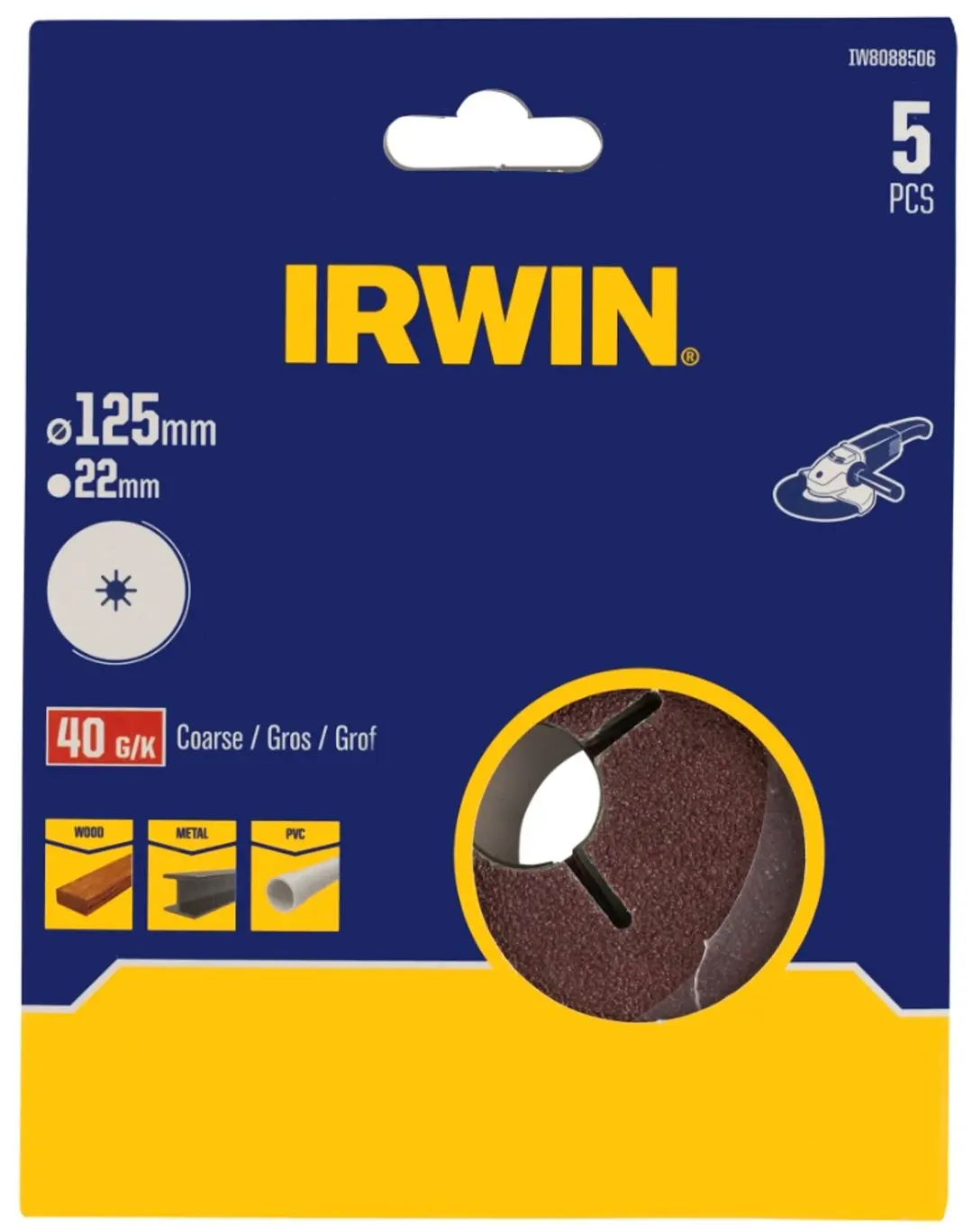 Irwin schuurschijf voor haakse slijper Ø125 mm korrelgrootte K40 5 stuks