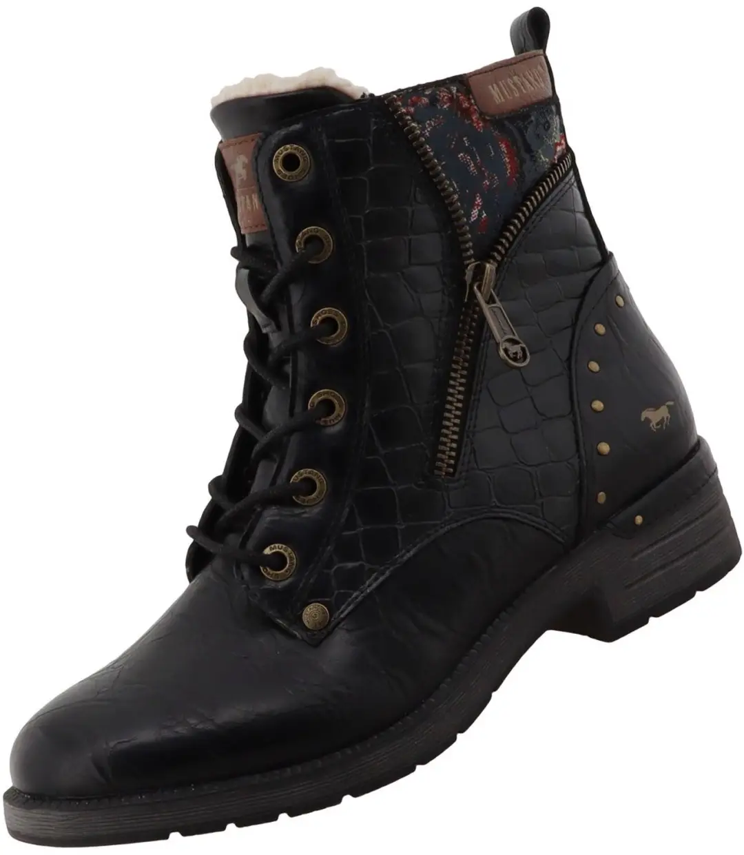 Mustang dames enkellaarsjes, gevoerd, zwart 15M0072013