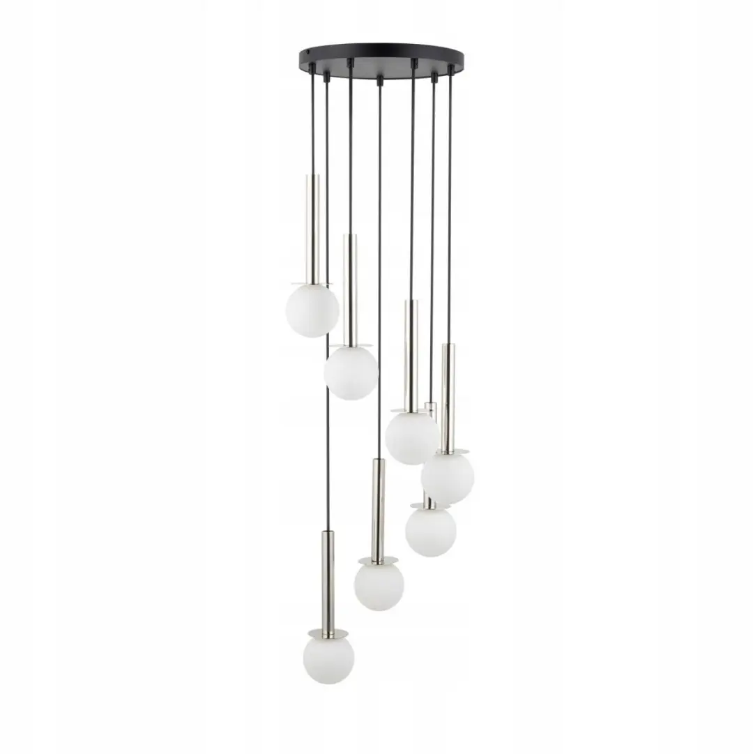 DAISY 7 hanglamp met melkglazen bollen, 7 lichtpunten, G9, zwart/zilver