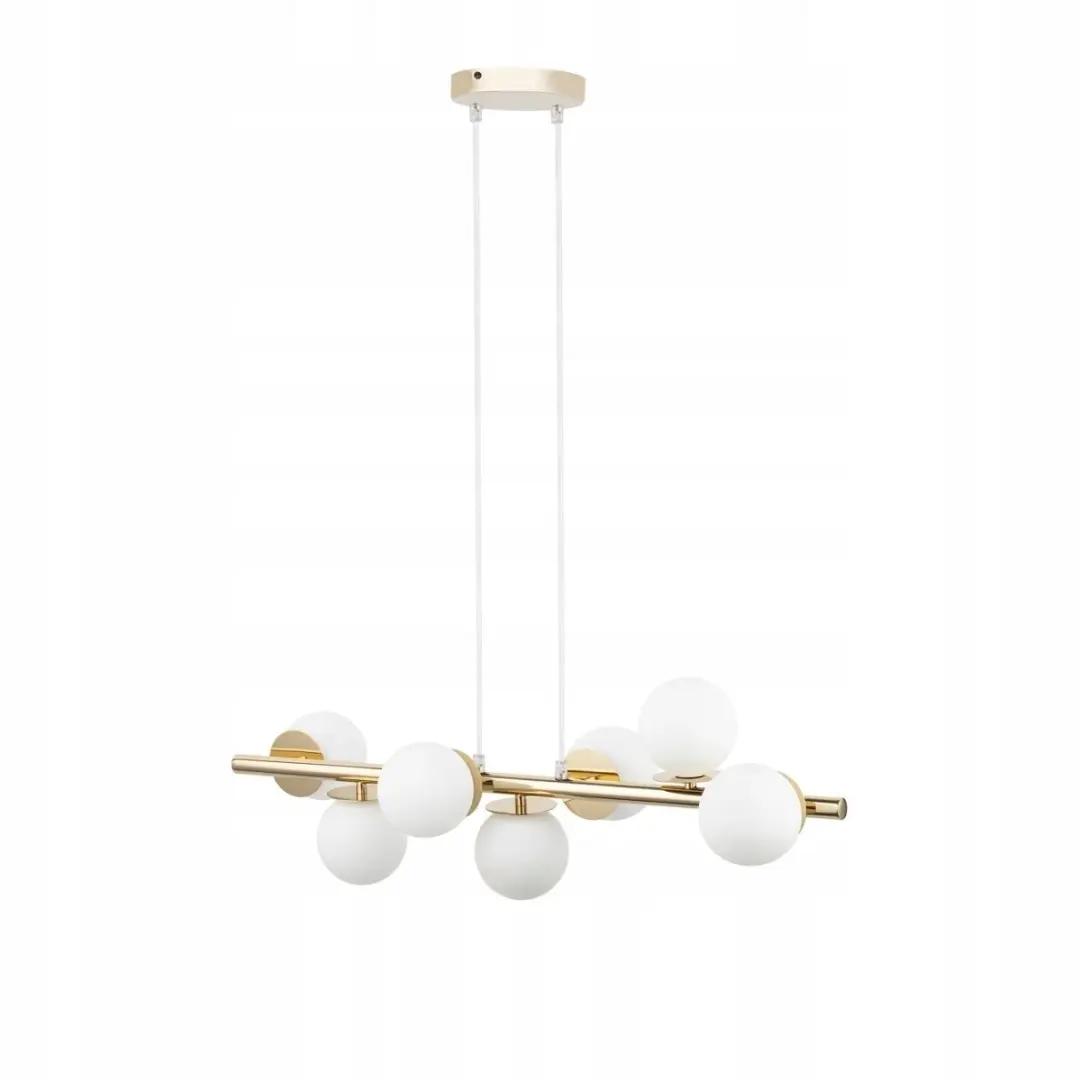 Gouden hanglamp AVOLA 7 met melkglazen kap